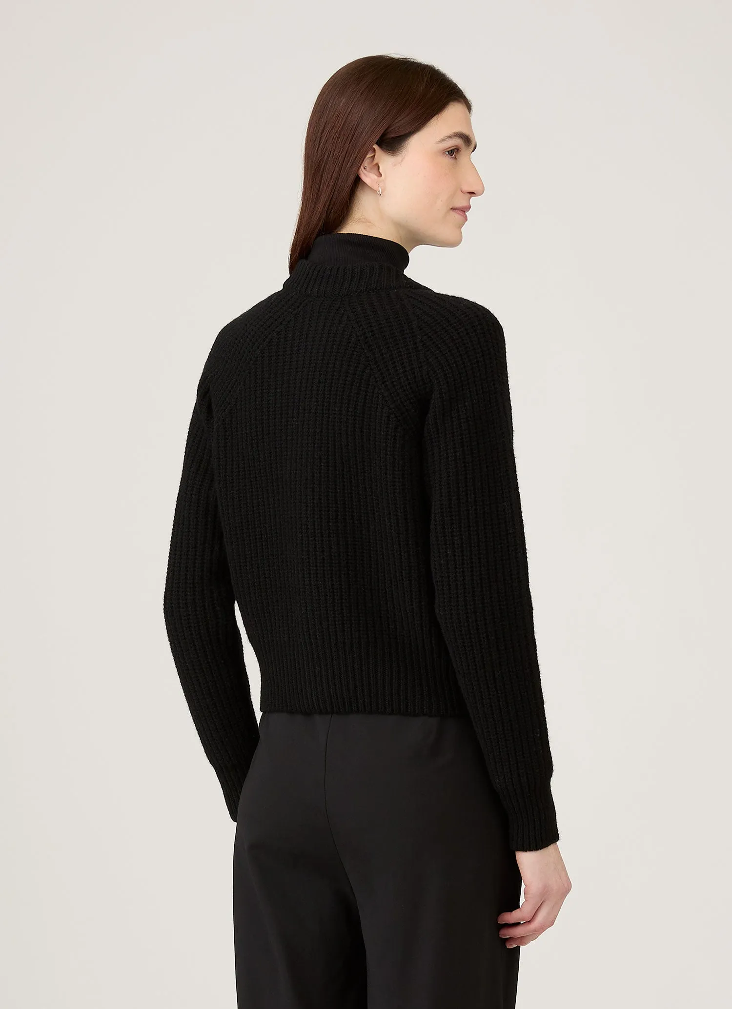 Women's Ribbed Crew Neck Cardigan in Black sold by Sunspel product image thumbnail 3