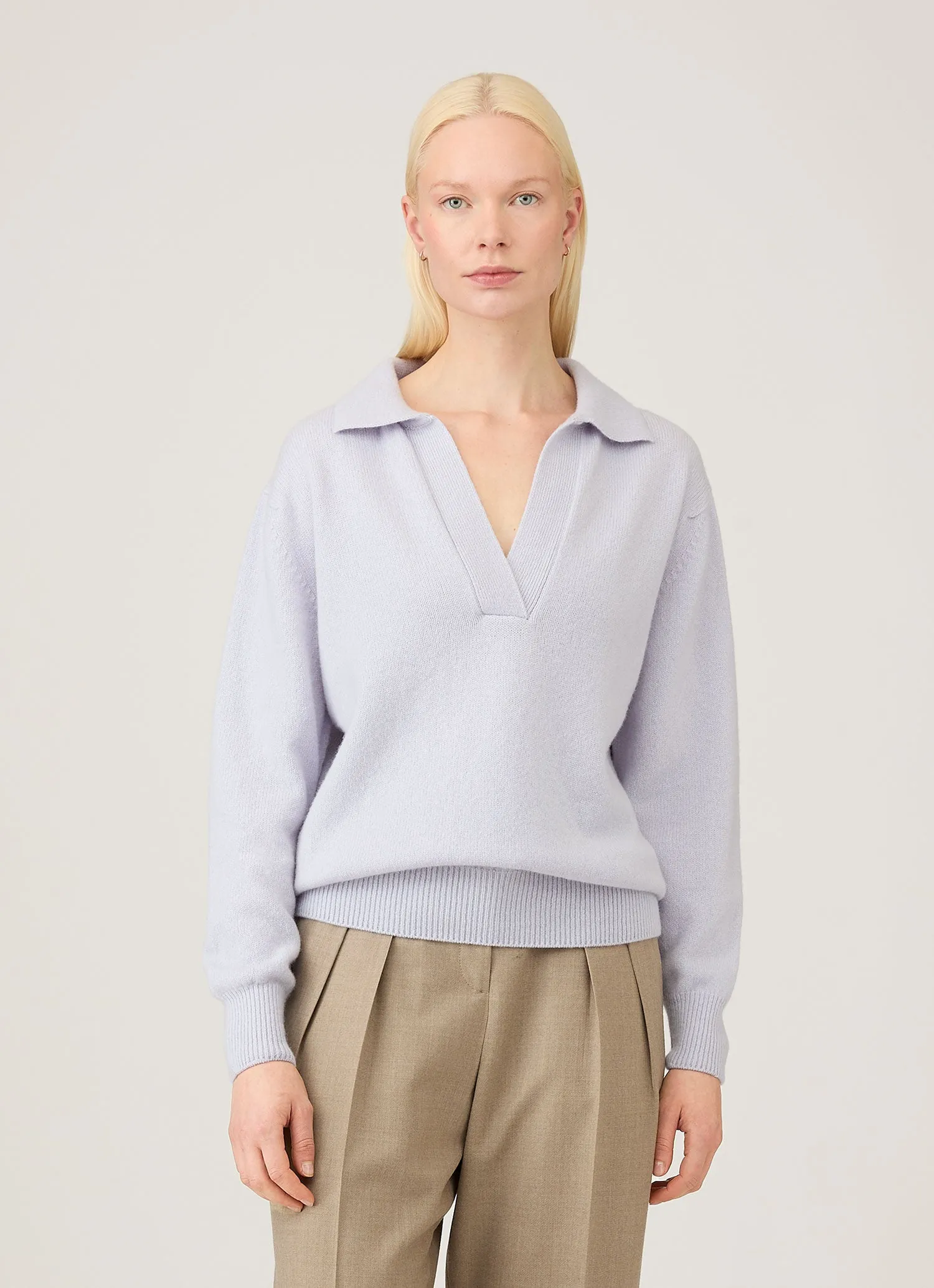 Women's Lambswool Polo Neck Jumper in Ice Blue sold by Sunspel