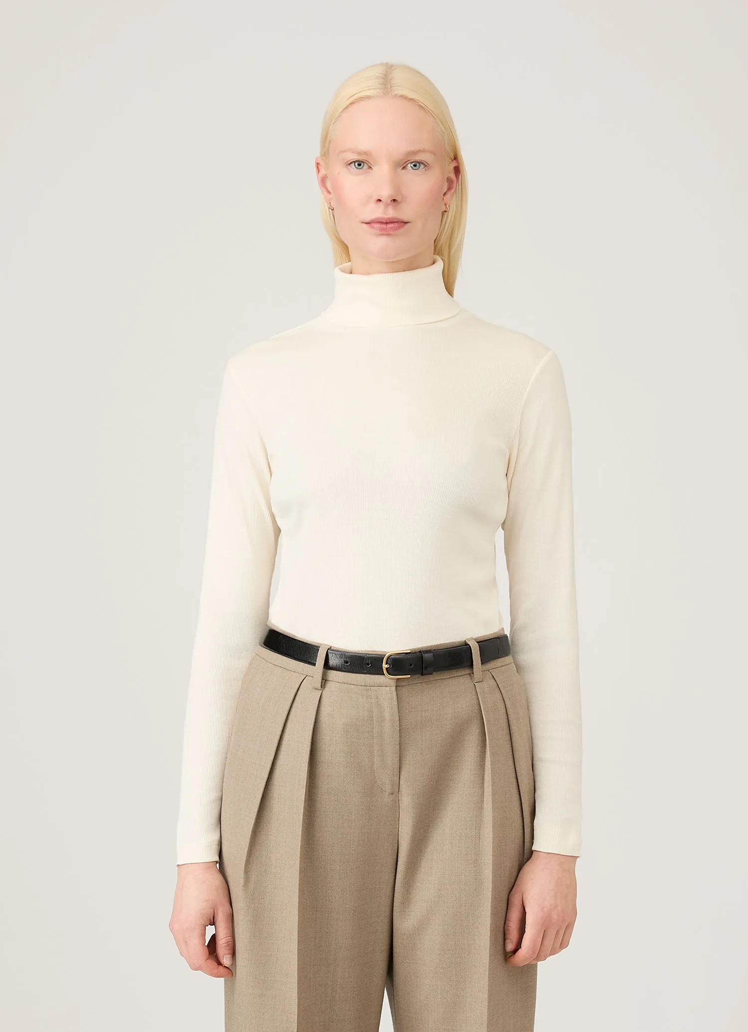 Women's Ribbbed Roll Neck in Ecru sold by Sunspel