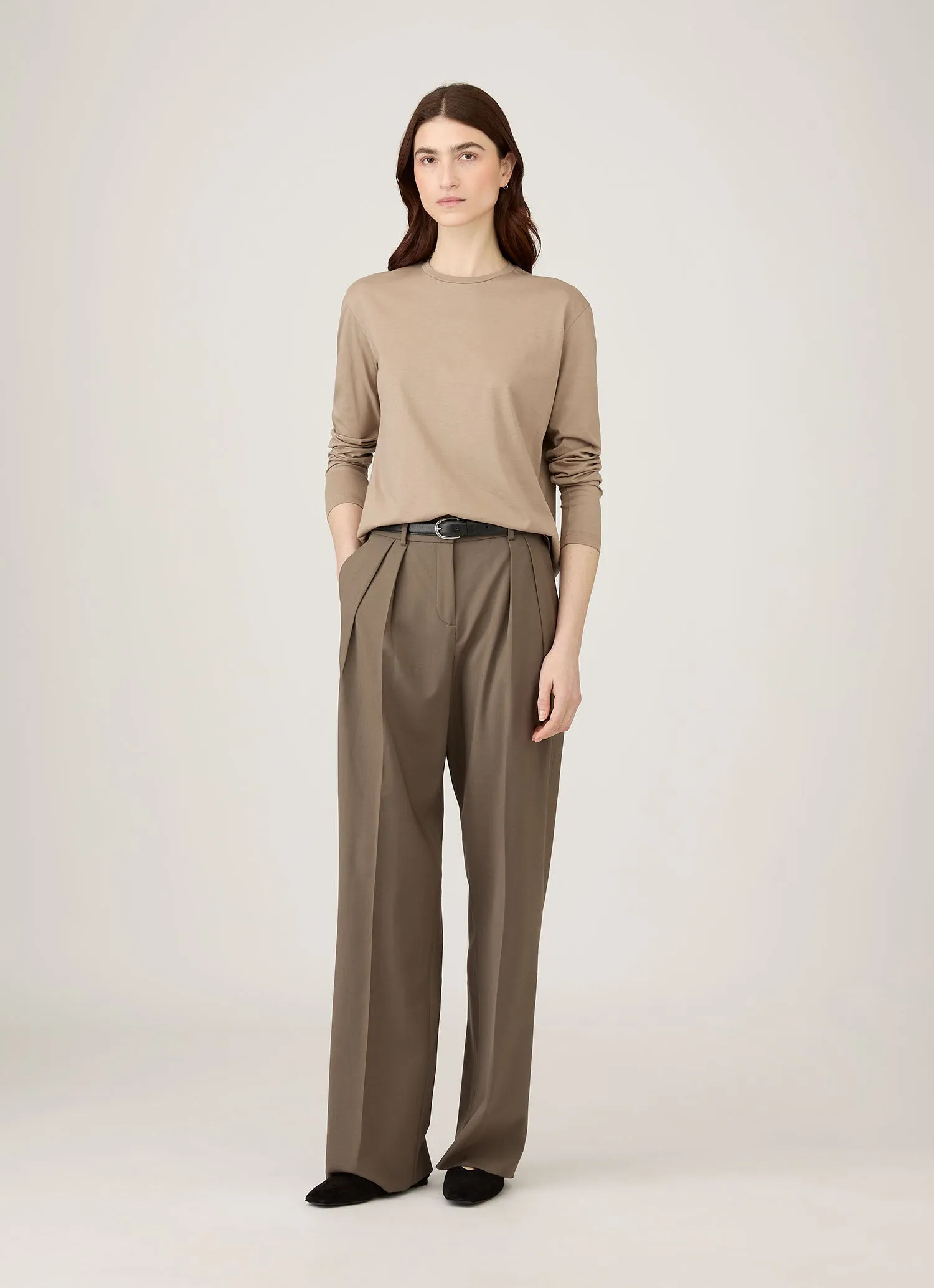 Women's Long Sleeve Boy Fit T-shirt in Mink sold by Sunspel product image thumbnail 2