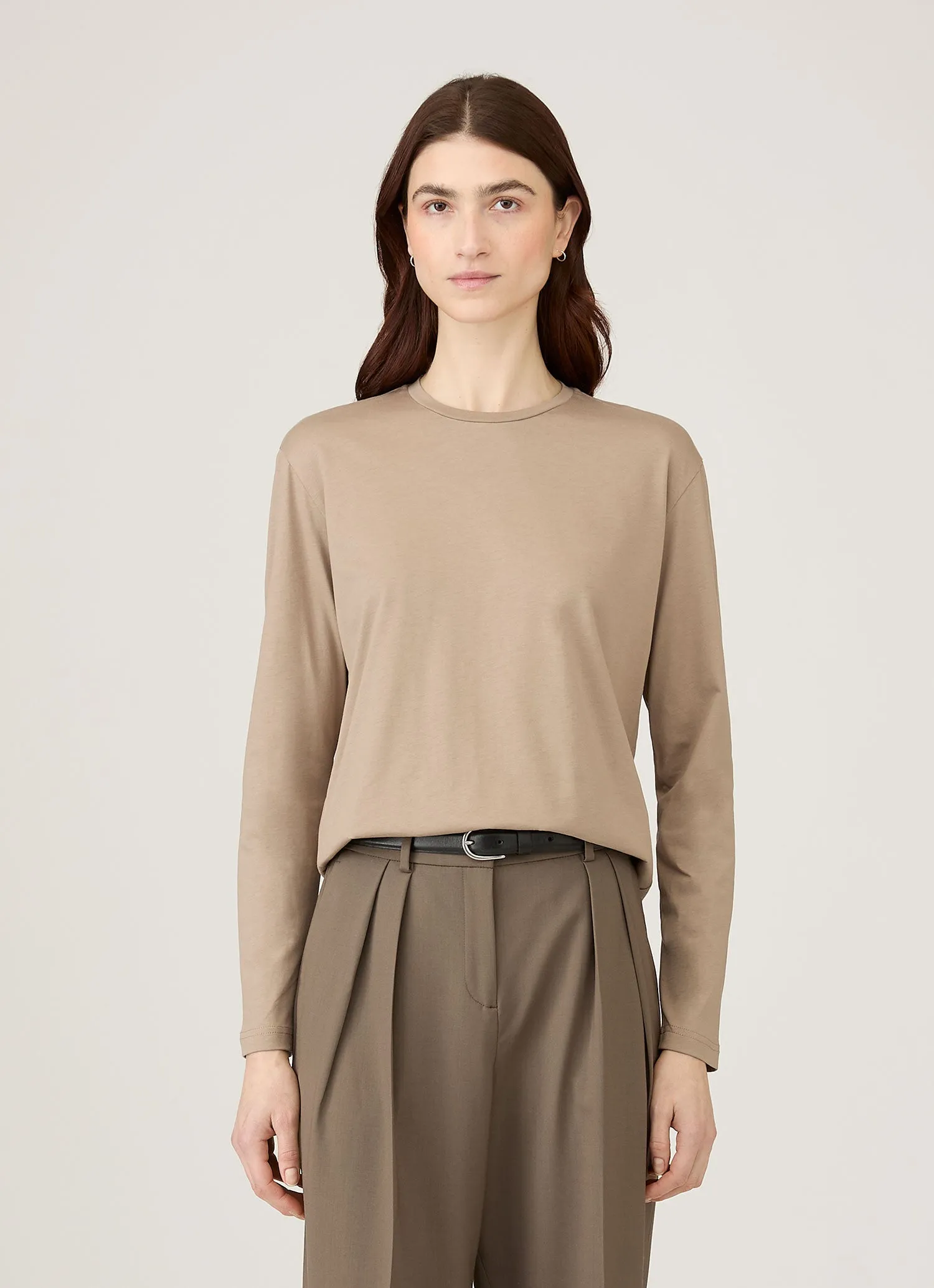 Women's Long Sleeve Boy Fit T-shirt in Mink sold by Sunspel