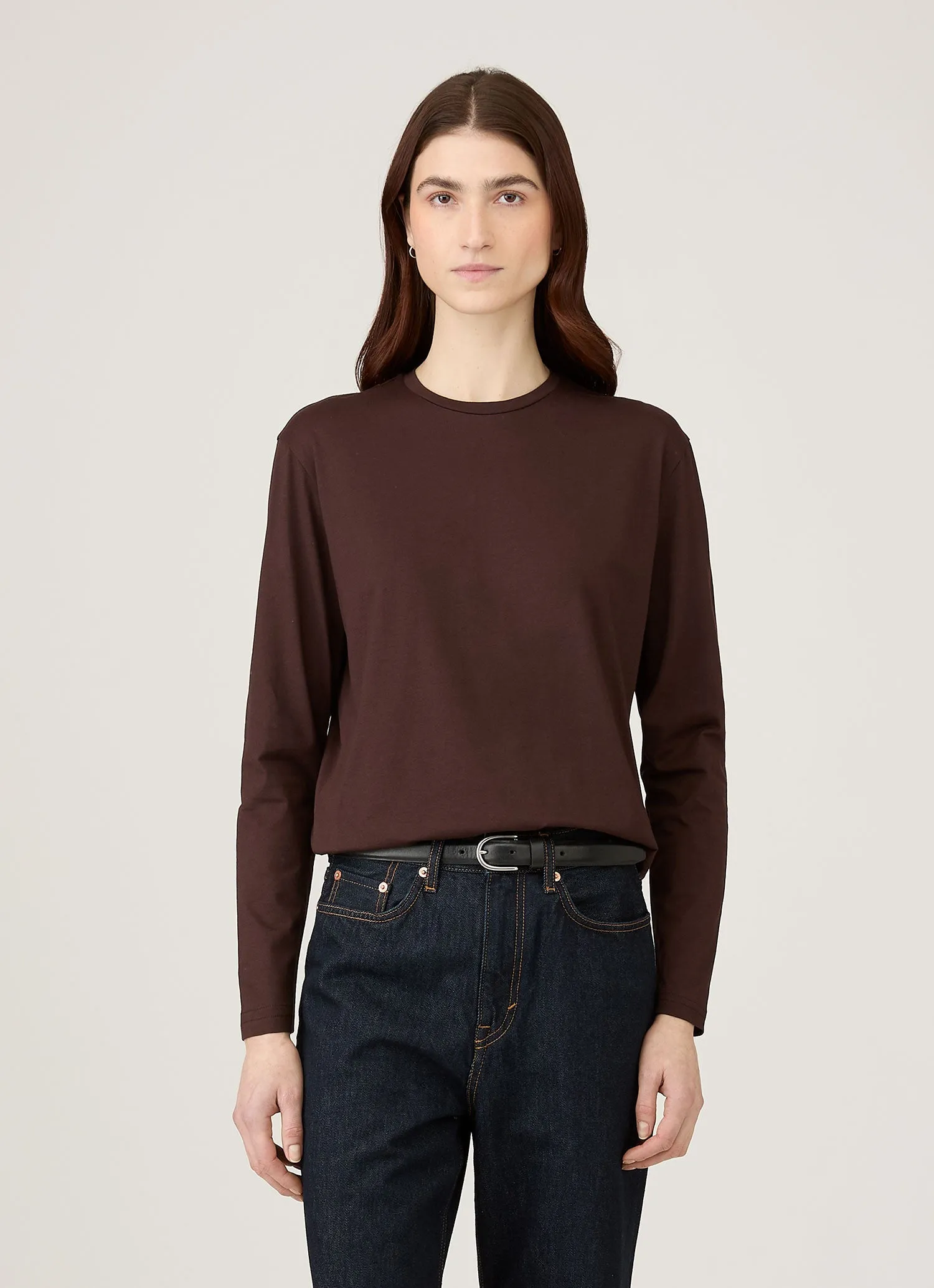 Women's Long Sleeve Boy Fit T-shirt in Truffle sold by Sunspel