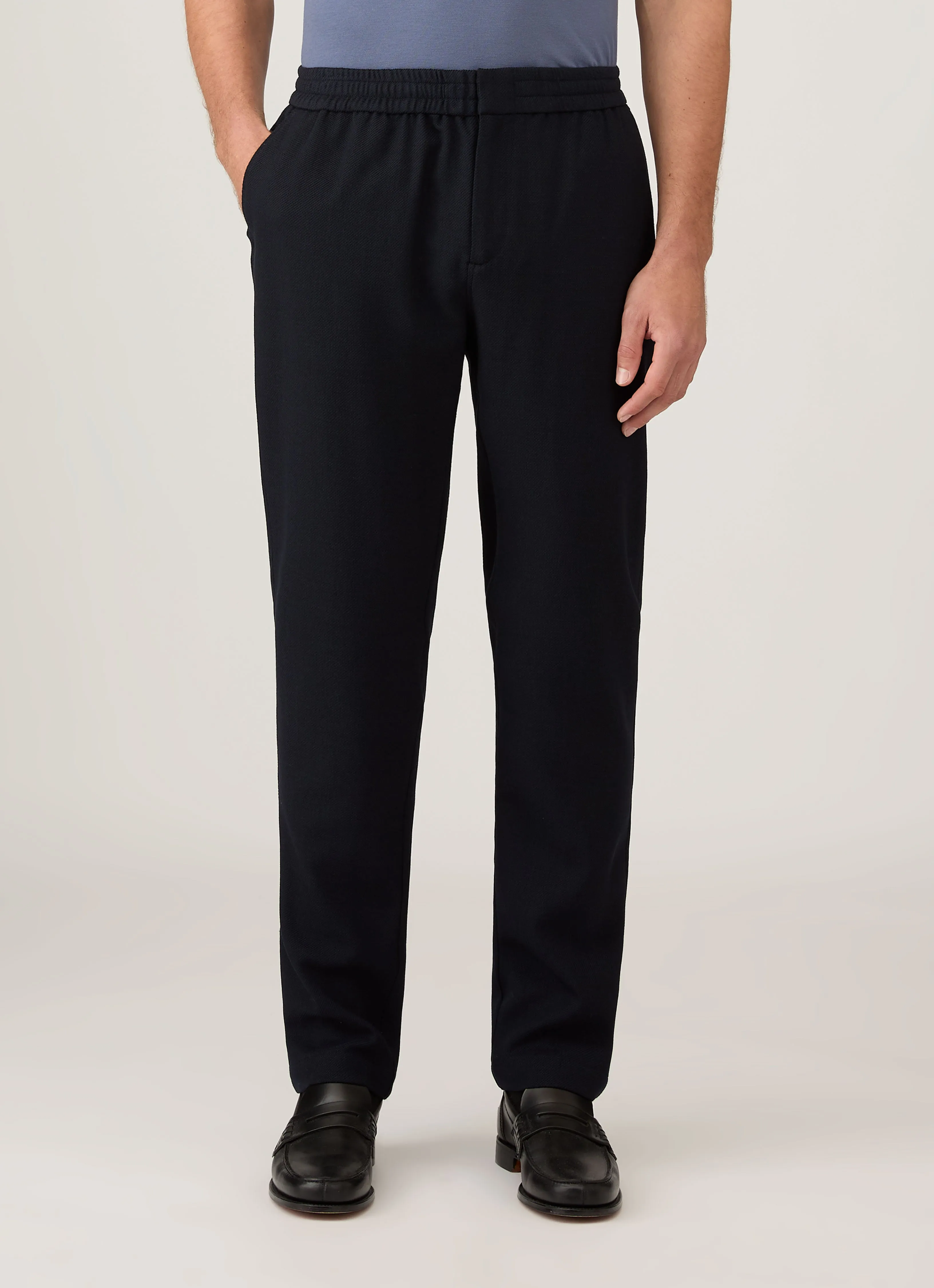 Men's Textured Wool Drawstring Trouser in Navy sold by Sunspel product image thumbnail 2