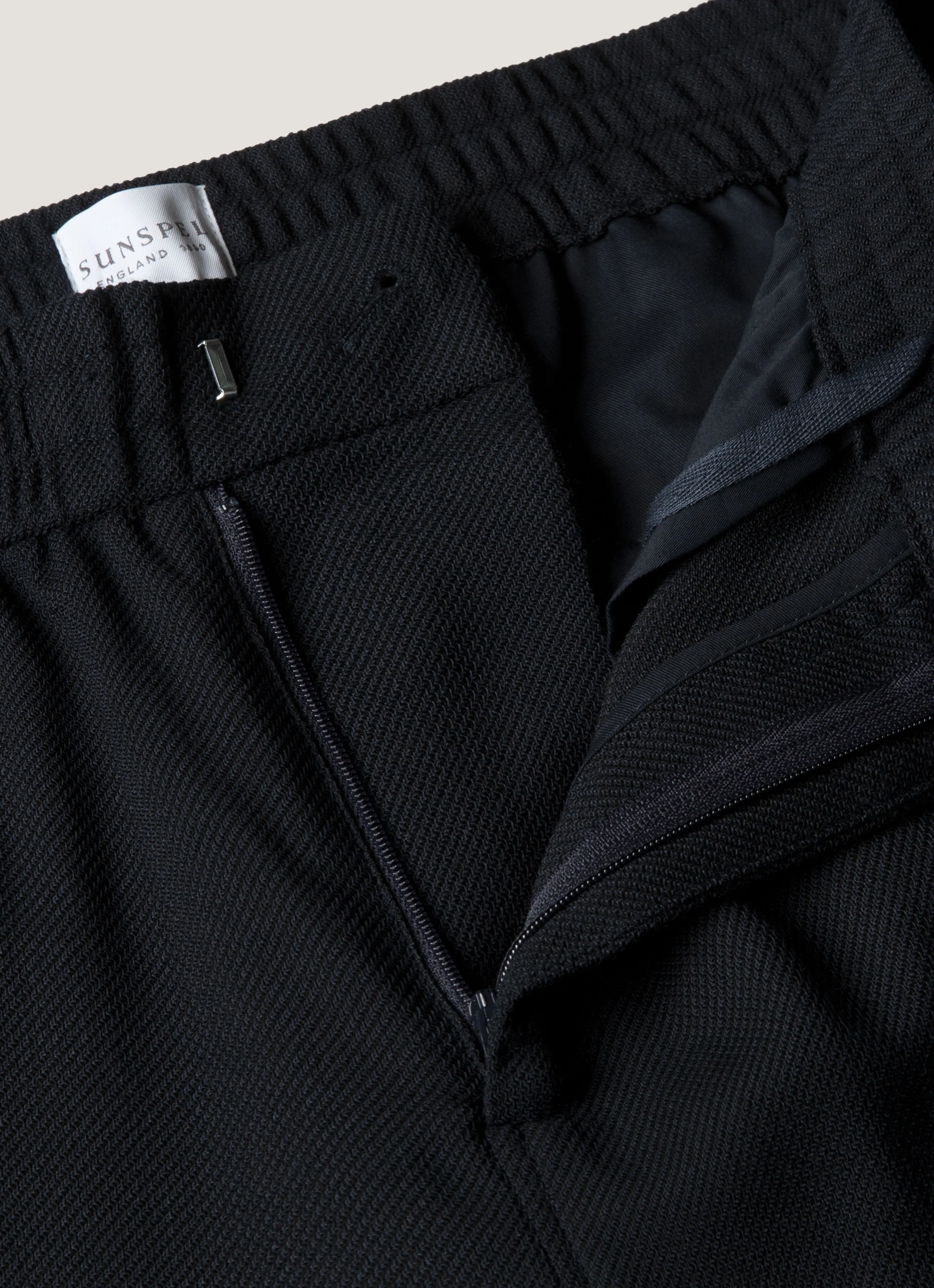 Men's Textured Wool Drawstring Trouser in Navy sold by Sunspel product image thumbnail 4