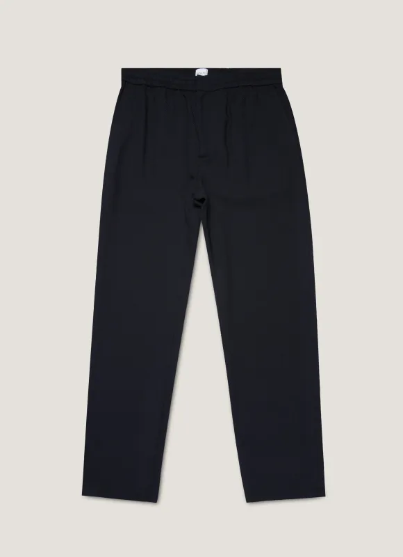 Men's Textured Wool Drawstring Trouser in Navy sold by Sunspel