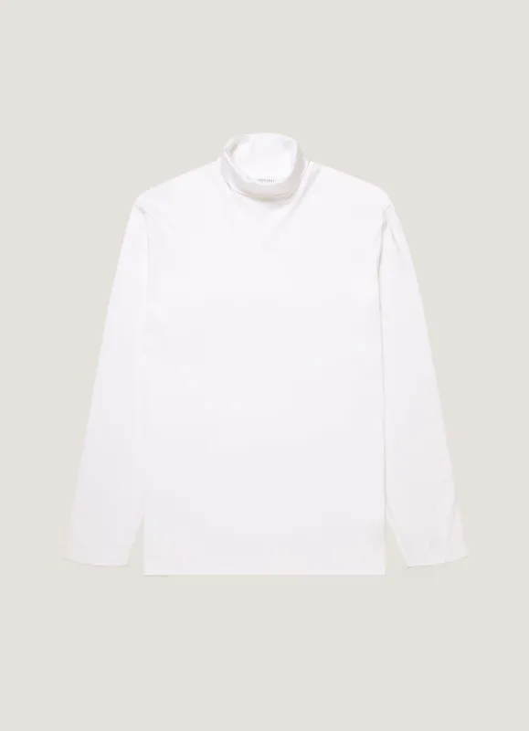 Men's Roll Neck Heavyweight T-shirt in White made by Sunspel