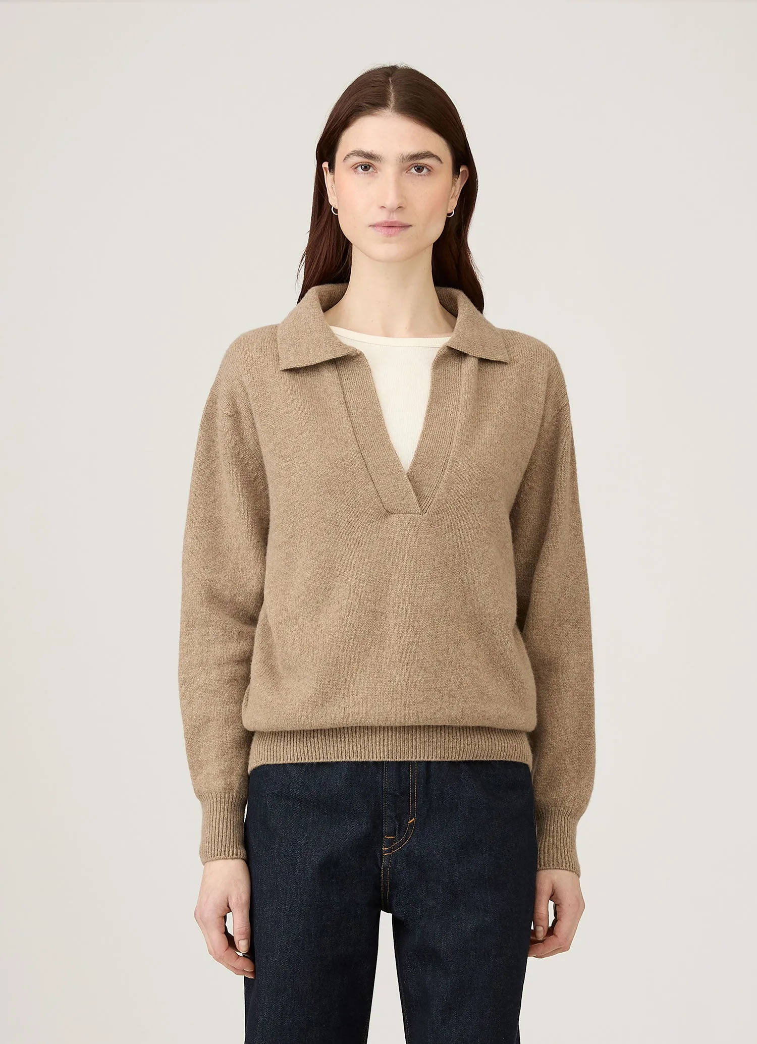 Women's Lambswool Polo Neck Jumper in Mink sold by Sunspel