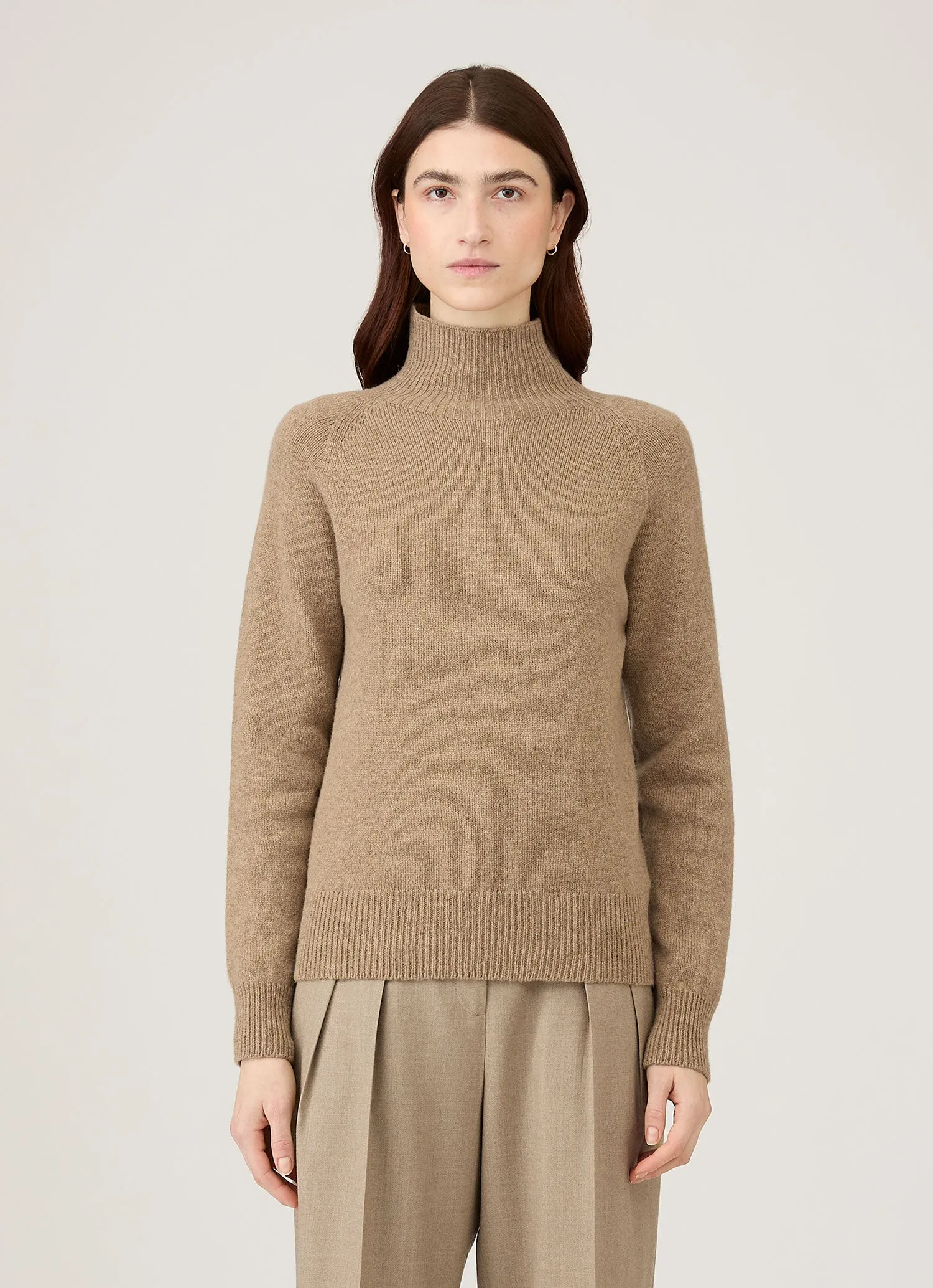 Women's Lambswool Funnel Neck Jumper in Mink sold by Sunspel