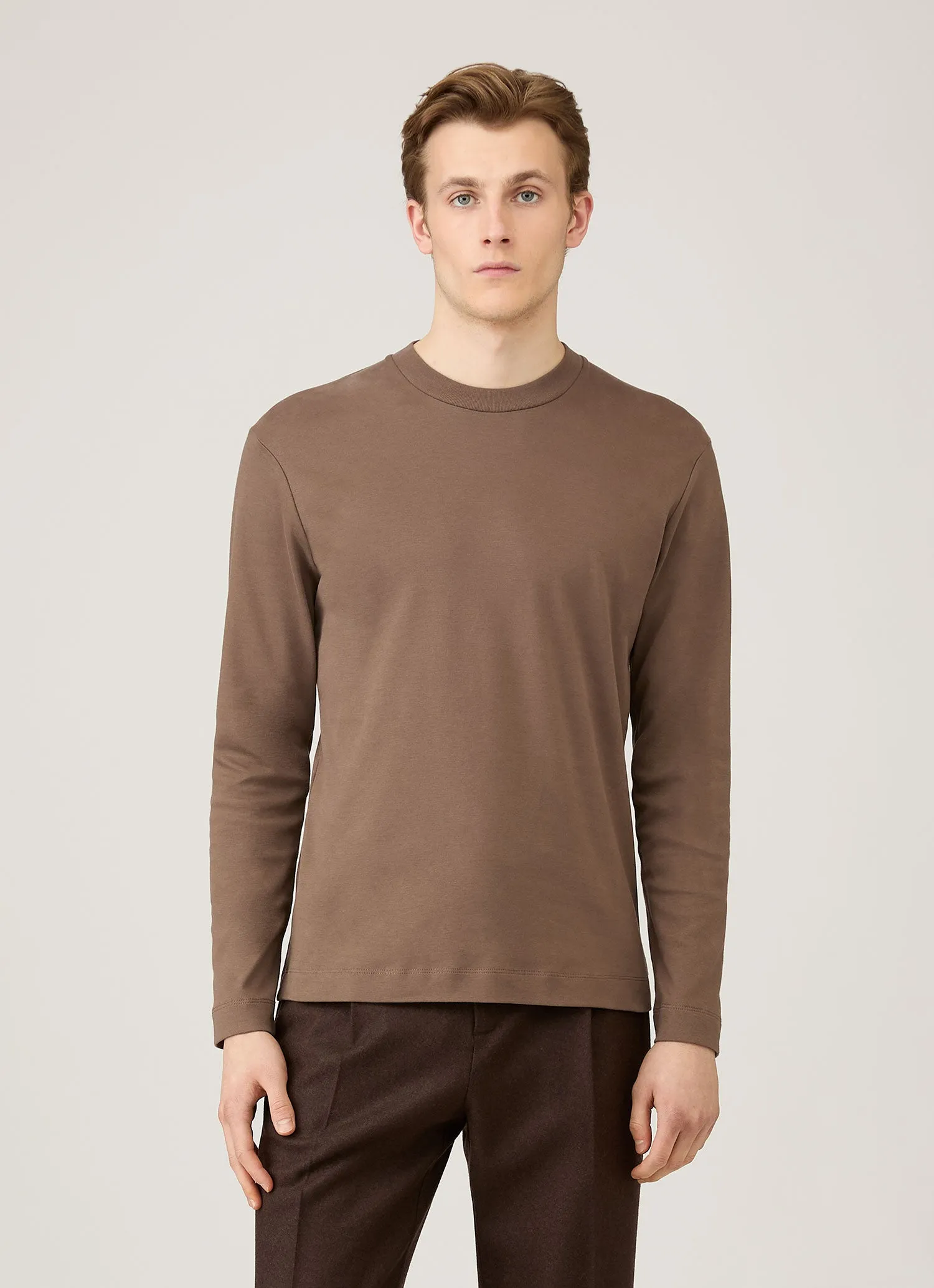 Men's Long Sleeve Heavyweight T-shirt in Bark sold by Sunspel product image thumbnail 2