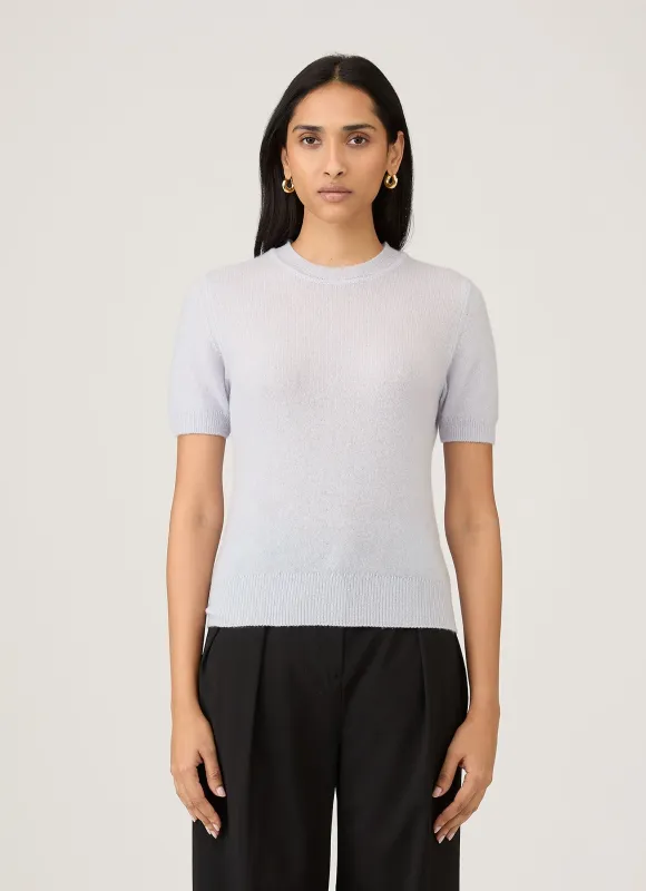 Women's Cashmere T-Shirt in Ice Blue made by Sunspel