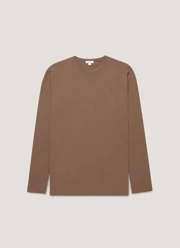 Men's Long Sleeve Riviera Midweight T-shirt in Bark sold by Sunspel