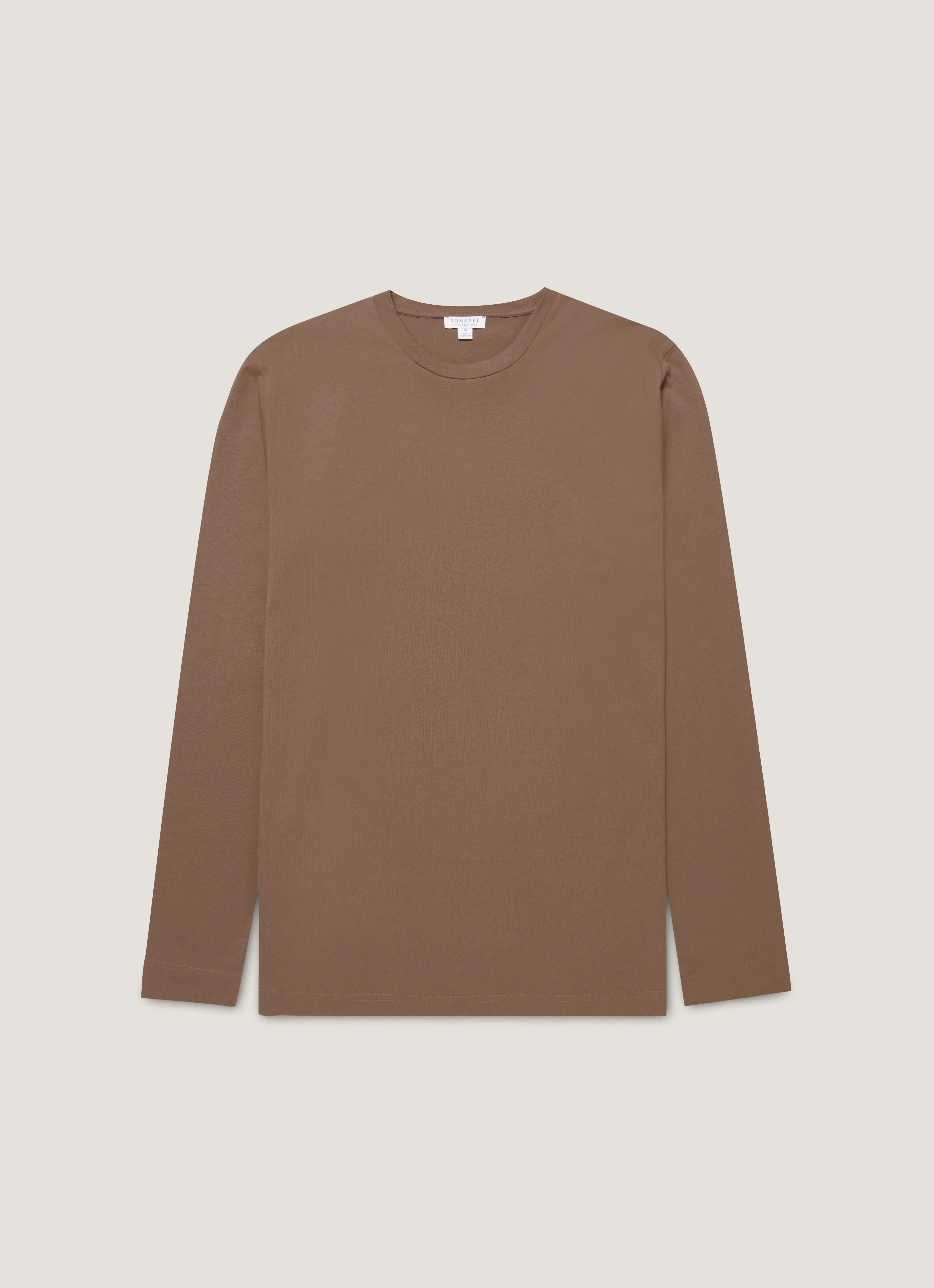 Men's Long Sleeve Riviera Midweight T-shirt in Bark sold by Sunspel