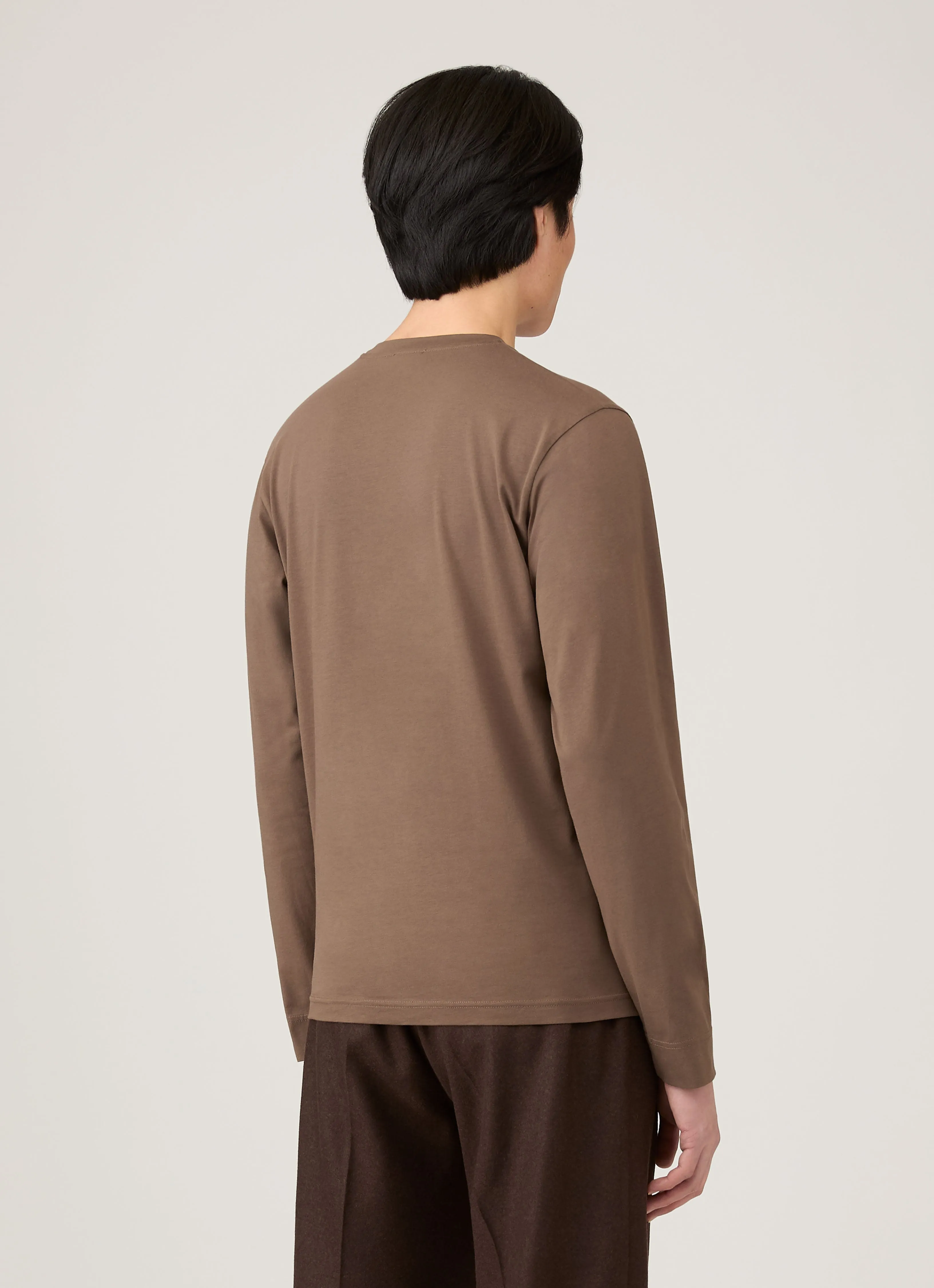 Men's Long Sleeve Riviera Midweight T-shirt in Bark sold by Sunspel product image thumbnail 5