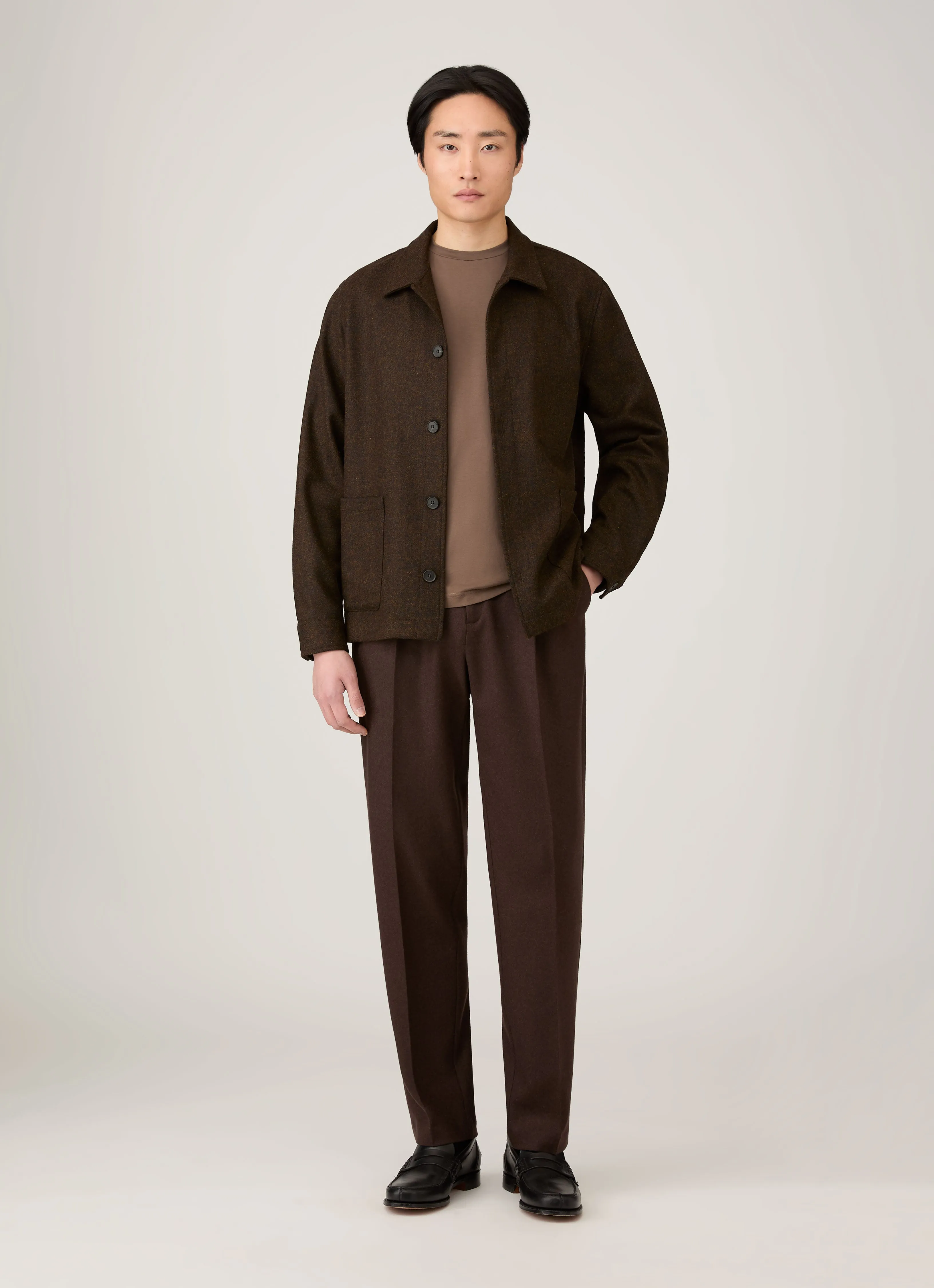 Men's Long Sleeve Riviera Midweight T-shirt in Bark sold by Sunspel product image thumbnail 3