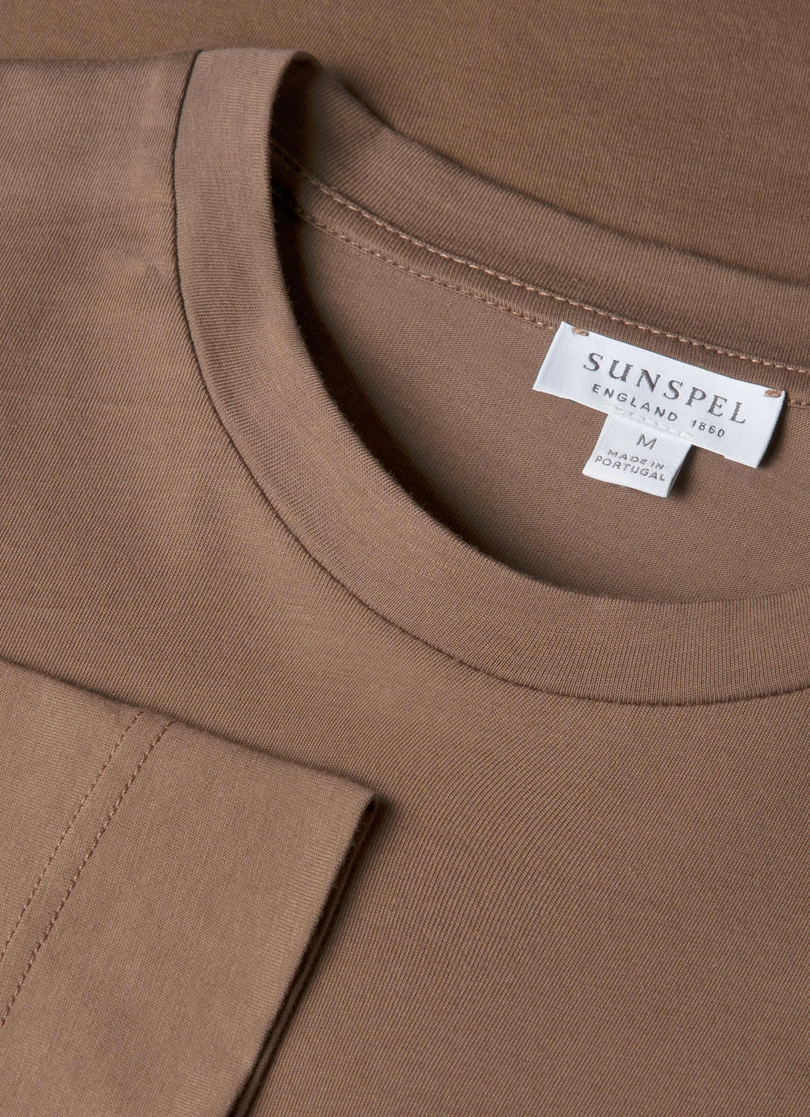 Men's Long Sleeve Riviera Midweight T-shirt in Bark sold by Sunspel product image thumbnail 4