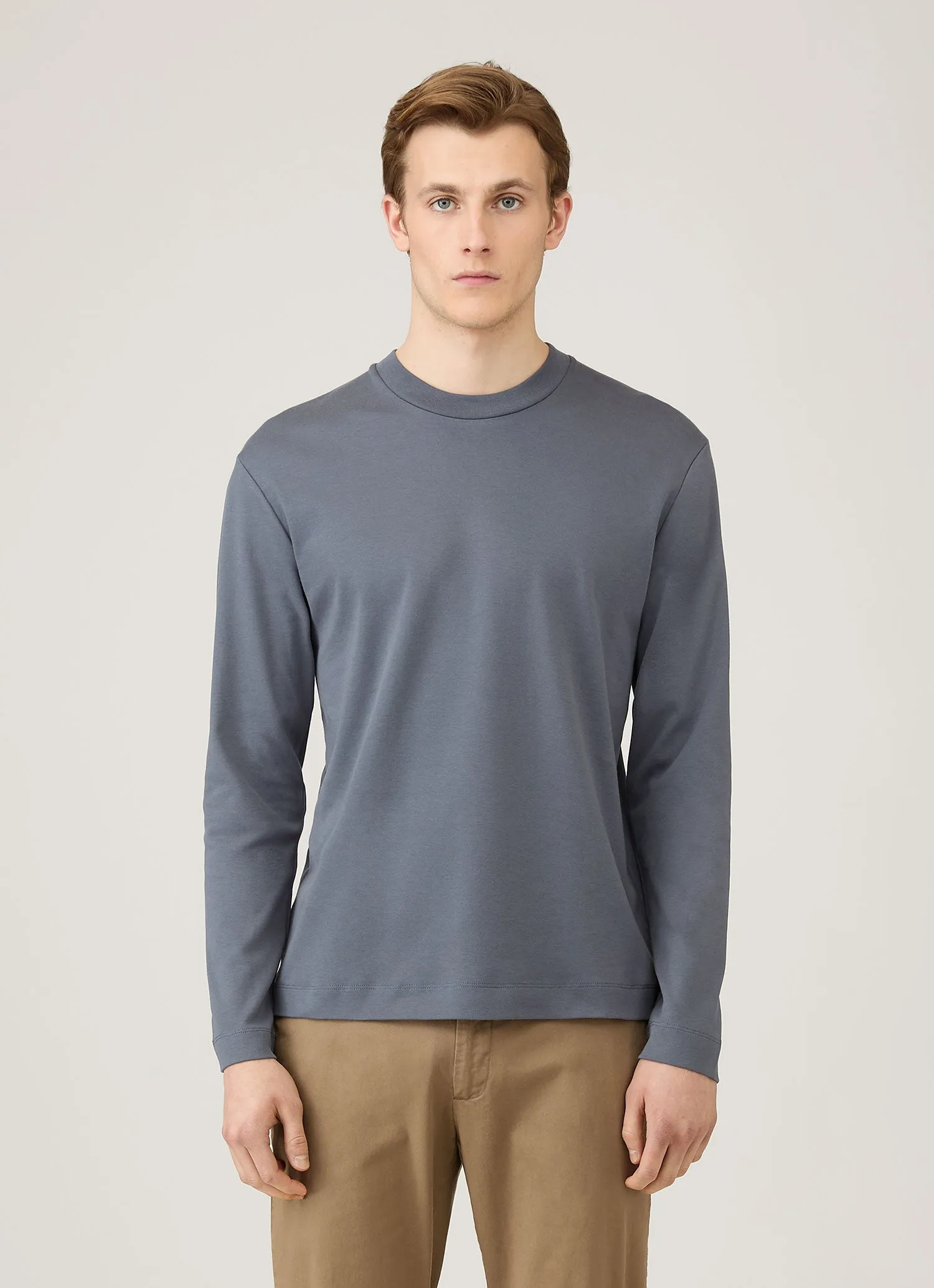 Men's Long Sleeve Heavyweight T-shirt in Slate Blue sold by Sunspel product image thumbnail 2