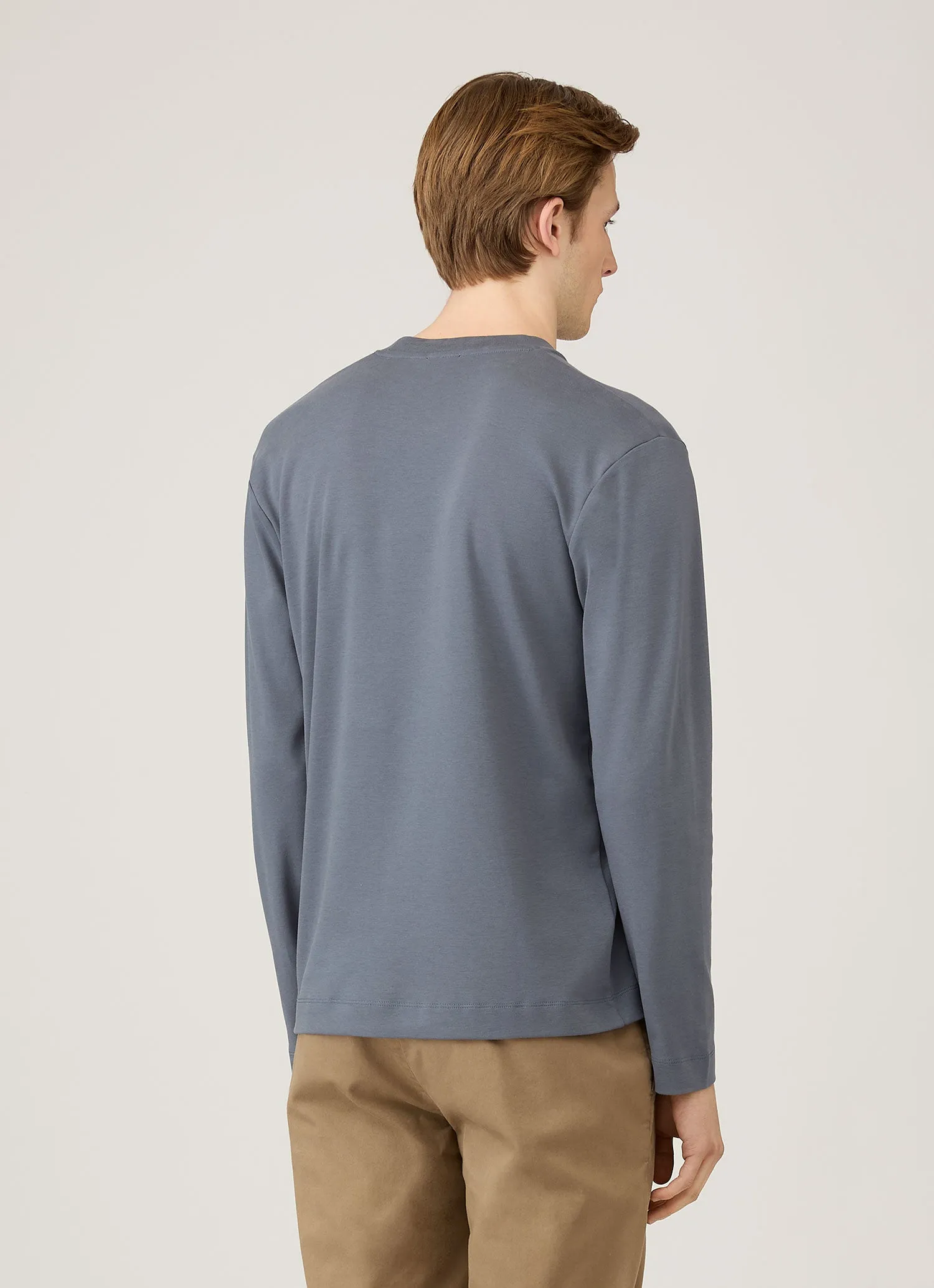 Men's Long Sleeve Heavyweight T-shirt in Slate Blue sold by Sunspel product image thumbnail 5