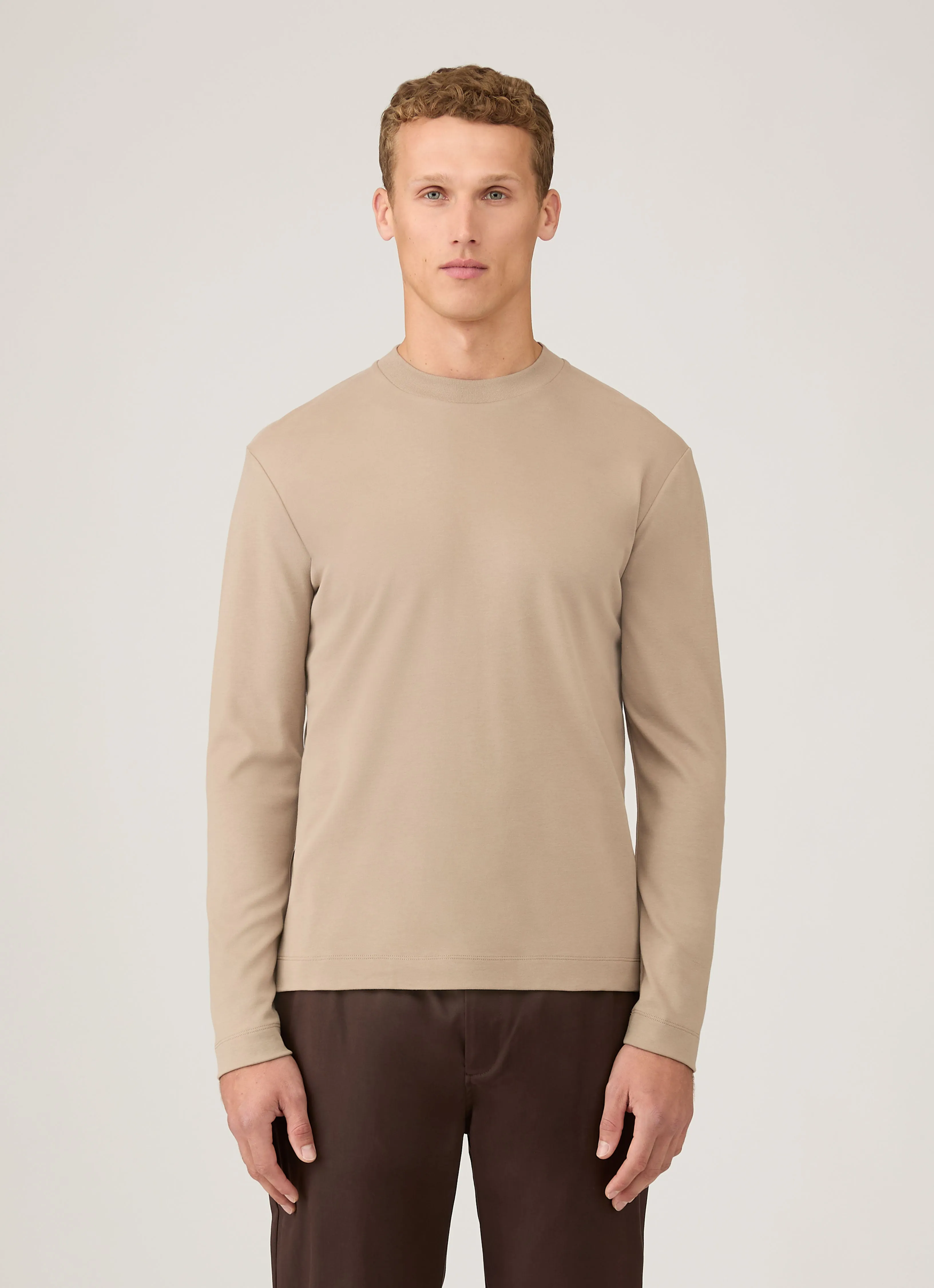 Men's Long Sleeve Heavyweight T-shirt in Mink sold by Sunspel product image thumbnail 2