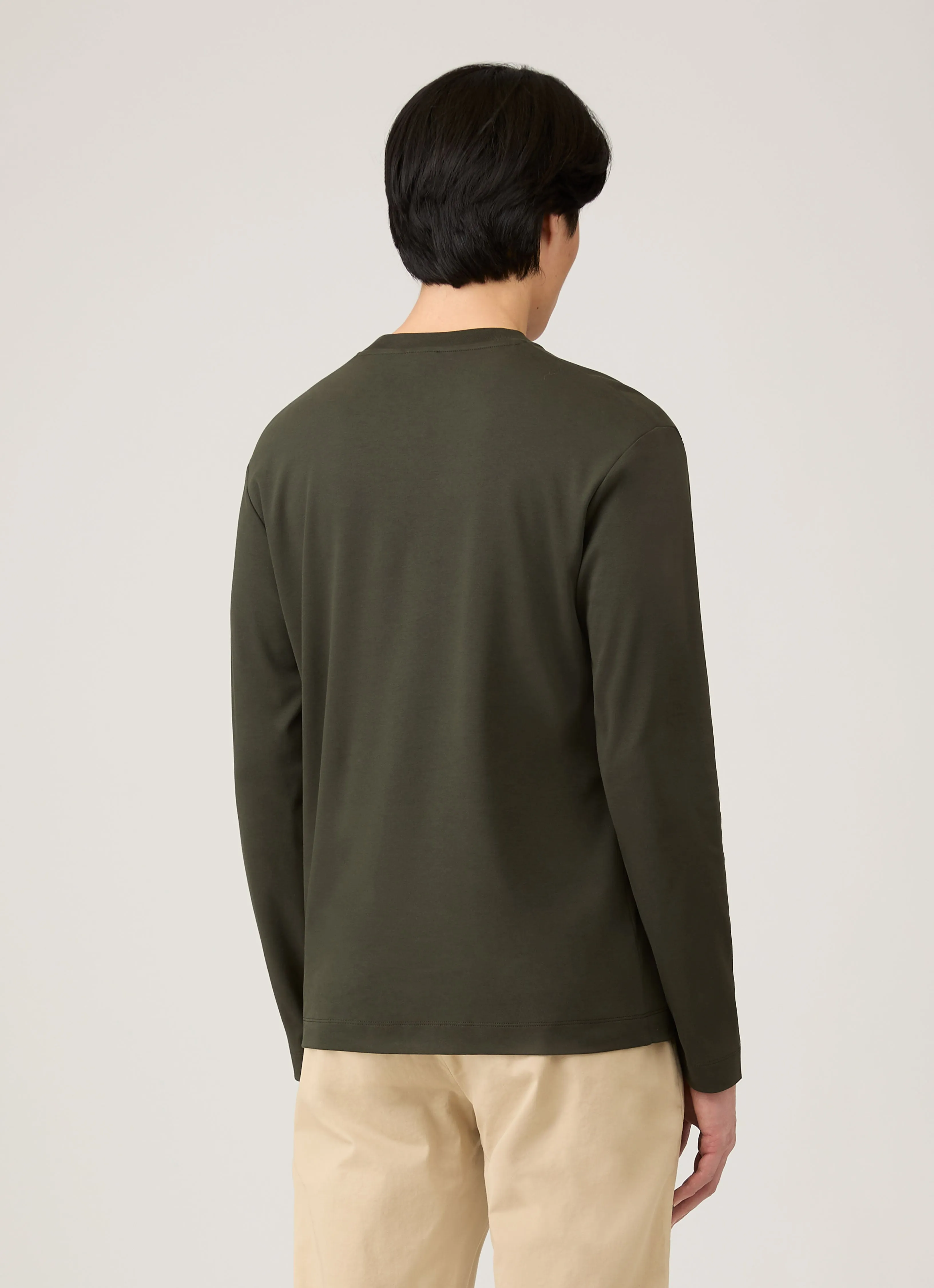 Men's Long Sleeve Heavyweight T-shirt in Dark Green sold by Sunspel product image thumbnail 5