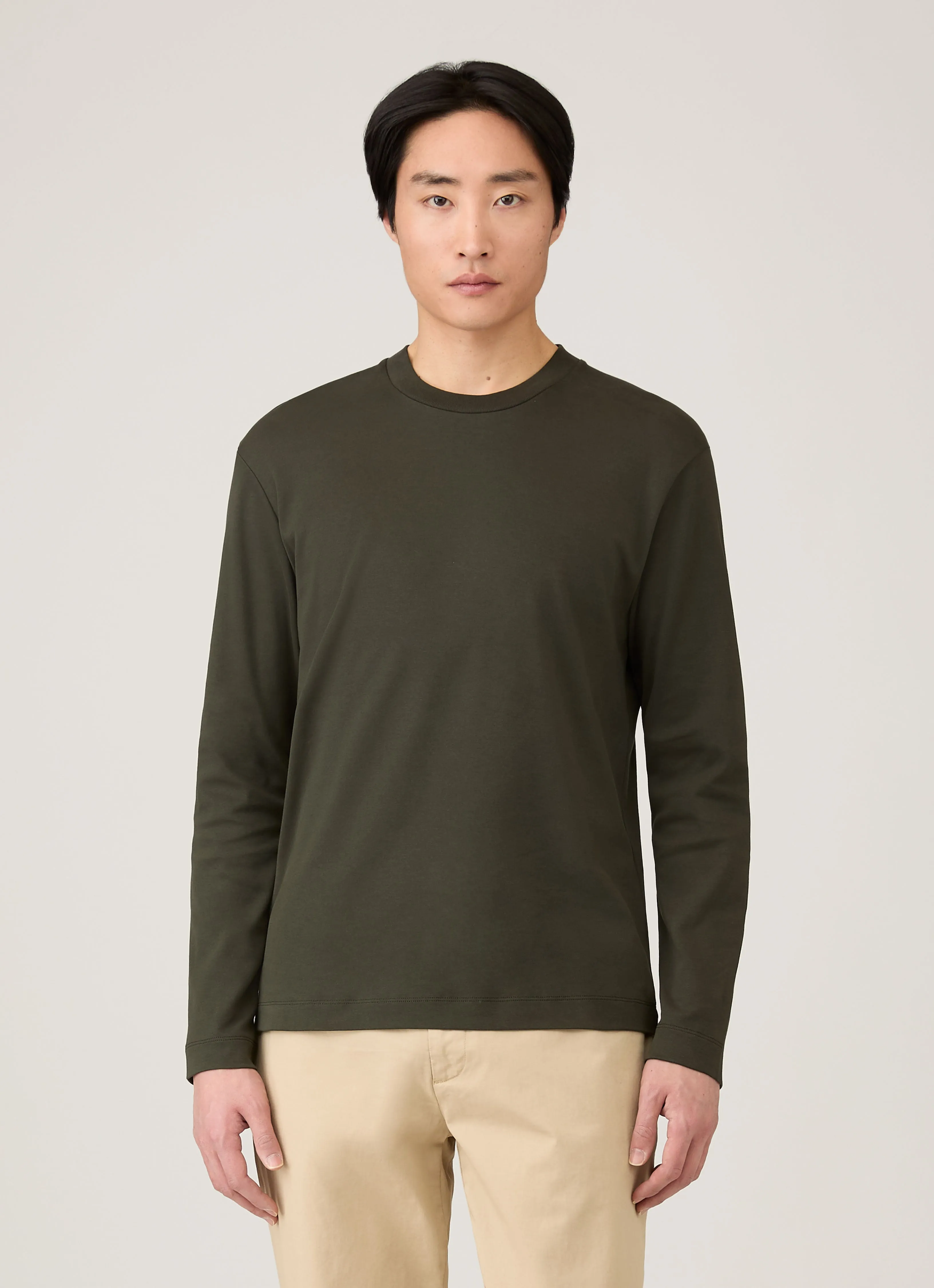 Men's Long Sleeve Heavyweight T-shirt in Dark Green sold by Sunspel product image thumbnail 2