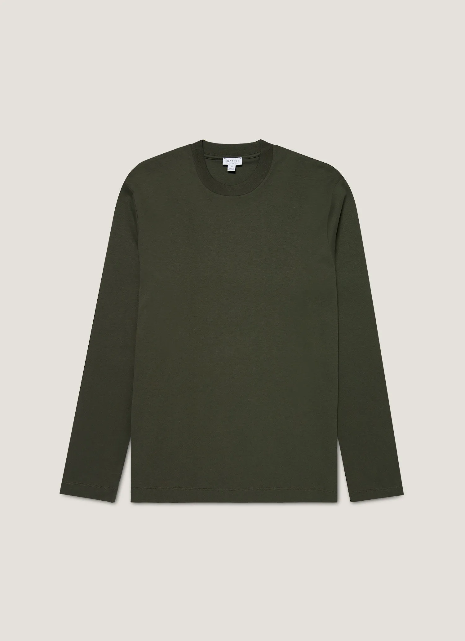 Men's Long Sleeve Heavyweight T-shirt in Dark Green sold by Sunspel