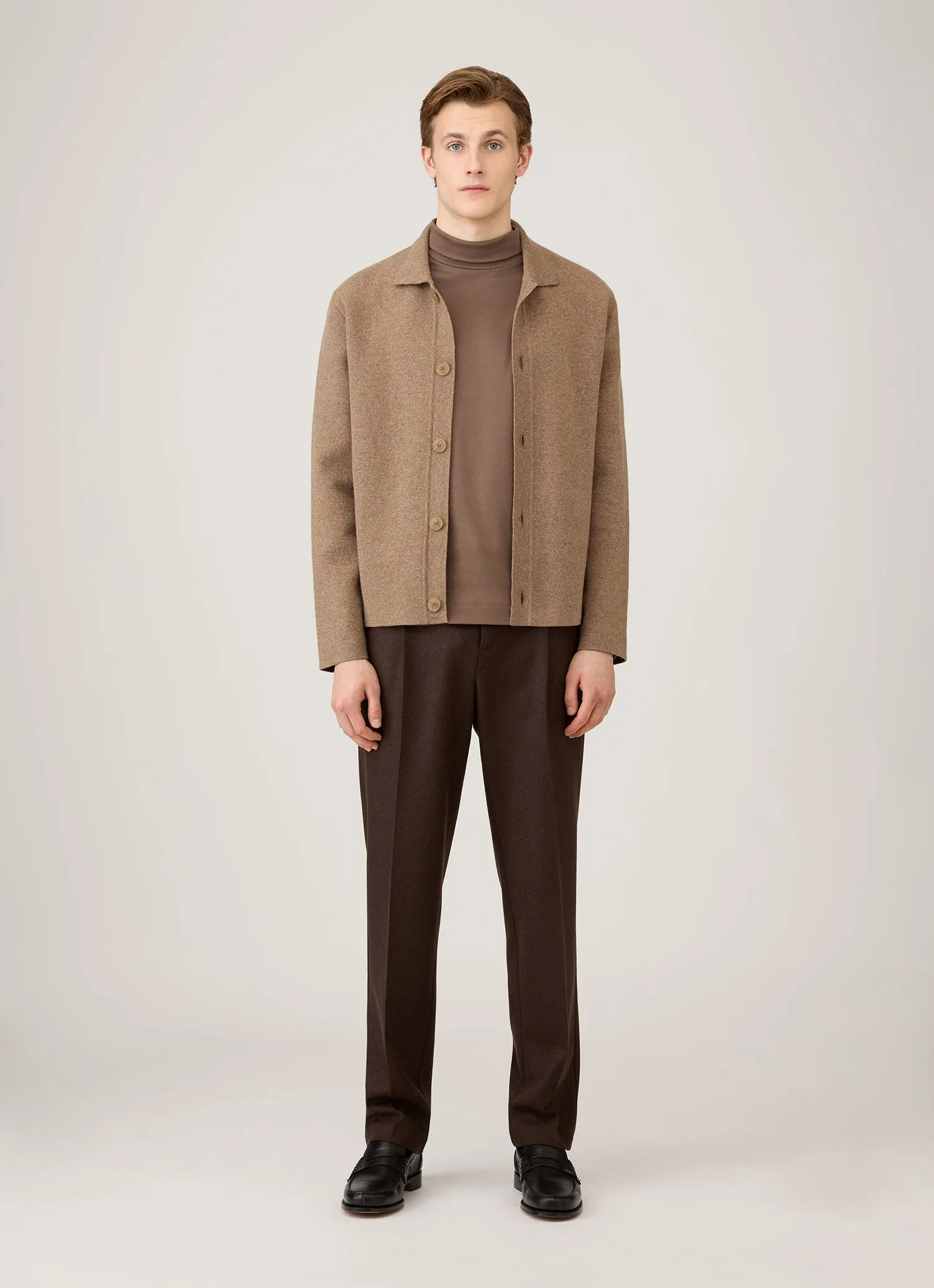 Men's Roll Neck Heavyweight T-shirt in Bark sold by Sunspel product image thumbnail 3