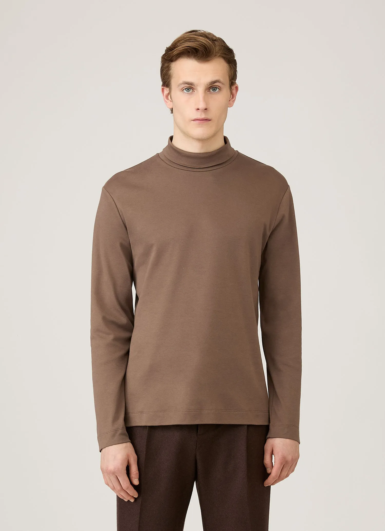 Men's Roll Neck Heavyweight T-shirt in Bark sold by Sunspel product image thumbnail 2