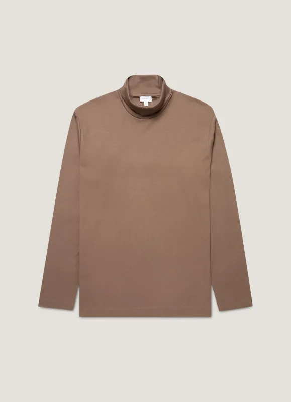 Men's Roll Neck Heavyweight T-shirt in Bark sold by Sunspel