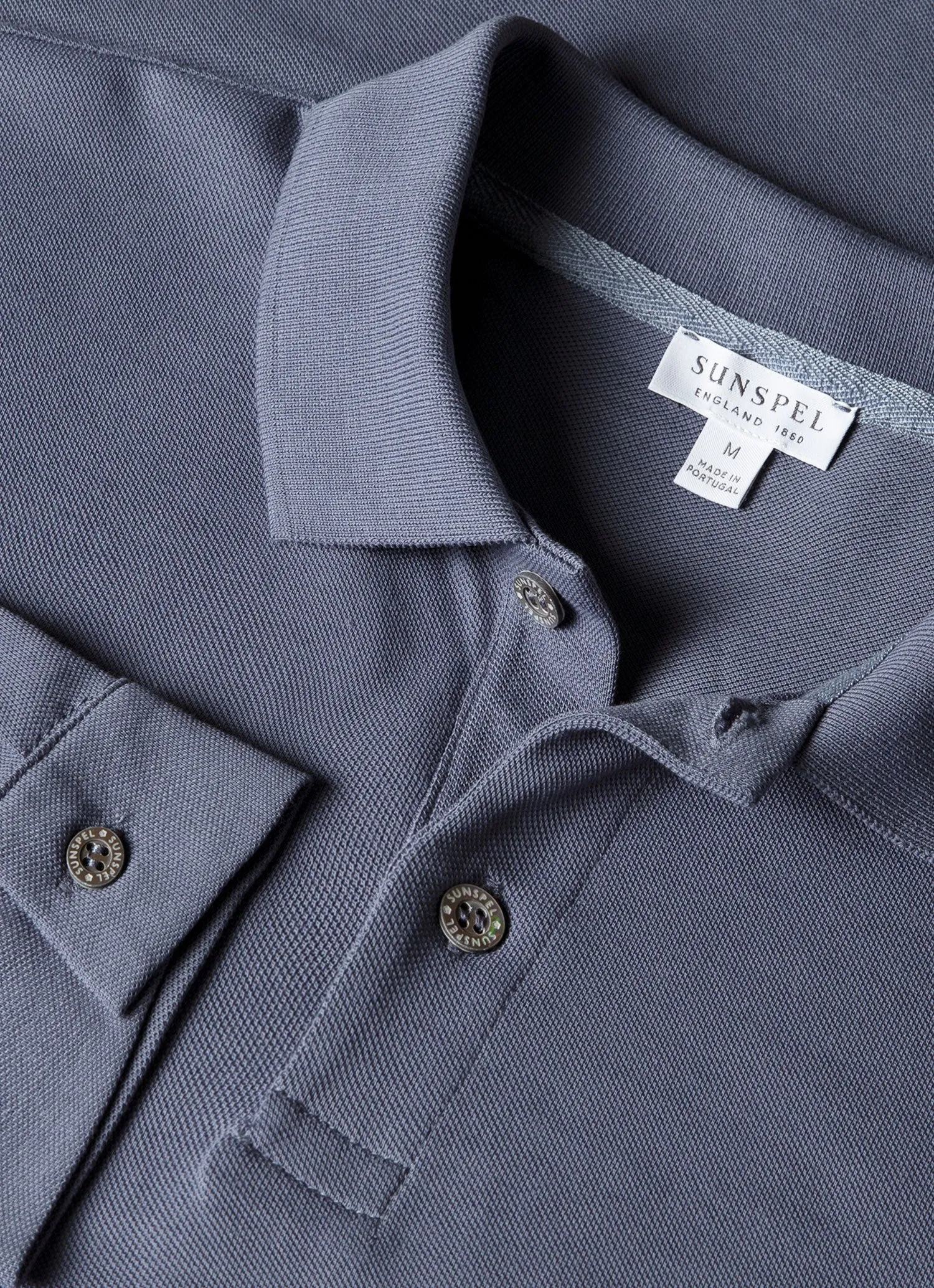 Men's Long Sleeve Piqué Polo Shirt in Selvedge Blue sold by Sunspel product image thumbnail 4