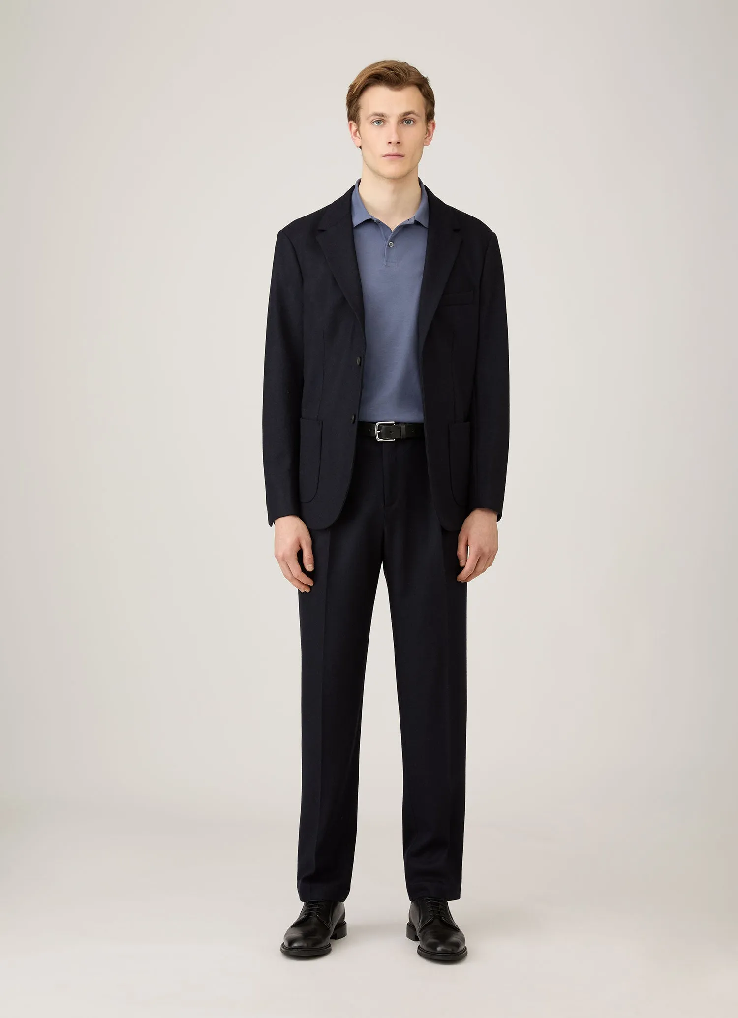 Men's Long Sleeve Piqué Polo Shirt in Selvedge Blue sold by Sunspel product image thumbnail 3