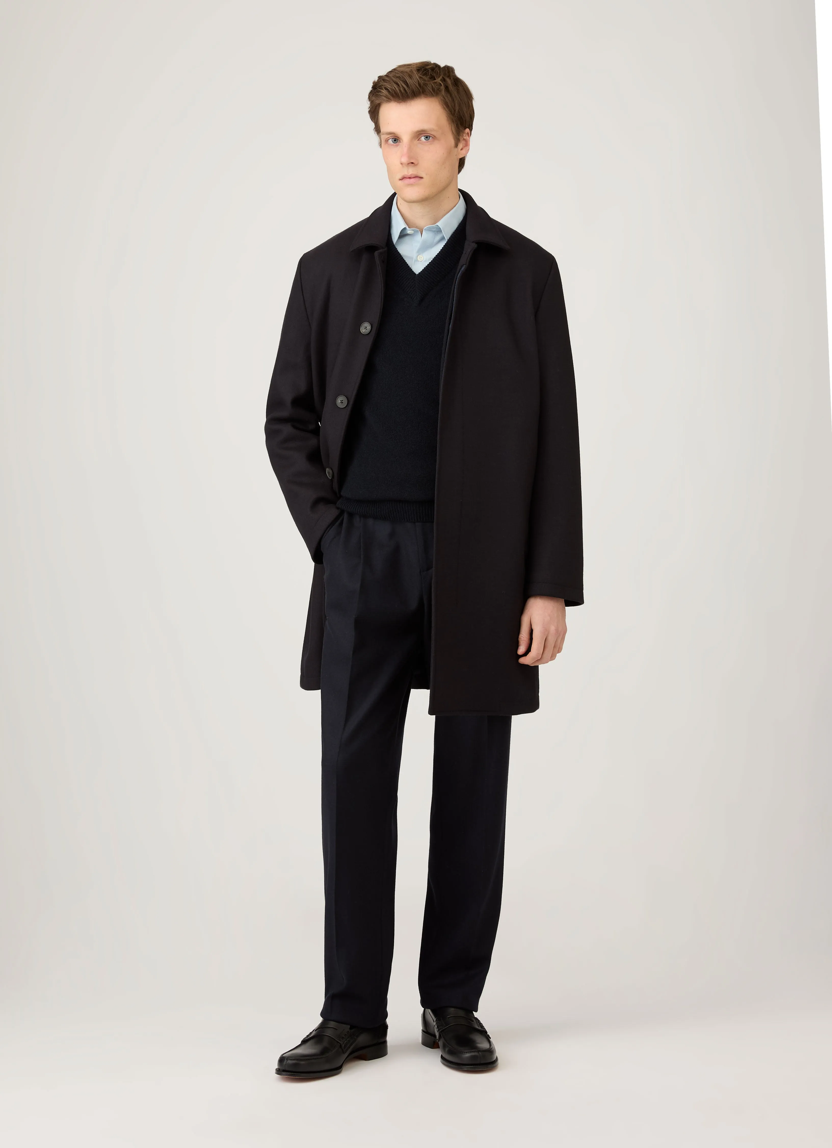 Men's Lambswool V-neck Jumper in Dark Navy Mouline sold by Sunspel product image thumbnail 3