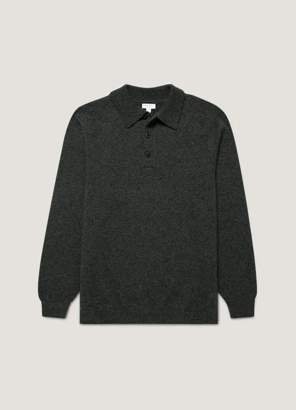 Men's Lambswool Polo Shirt in Dark Green Twist sold by Sunspel