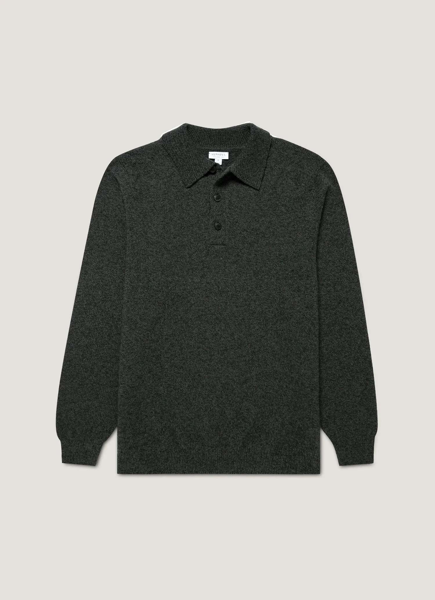 Men's Lambswool Knitted Polo Shirt in Dark Green Twist sold by Sunspel