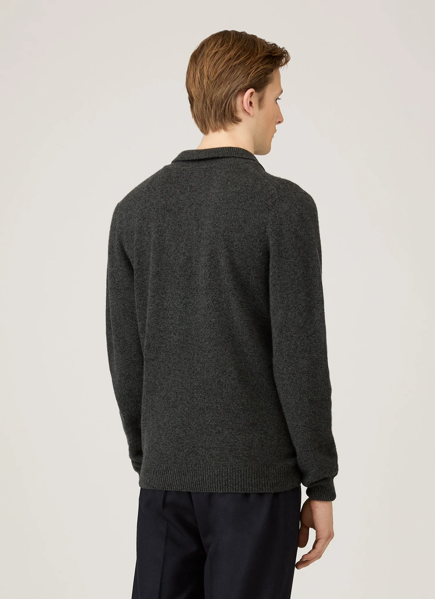 Men's Lambswool Knitted Polo Shirt in Dark Green Twist sold by Sunspel product image thumbnail 5