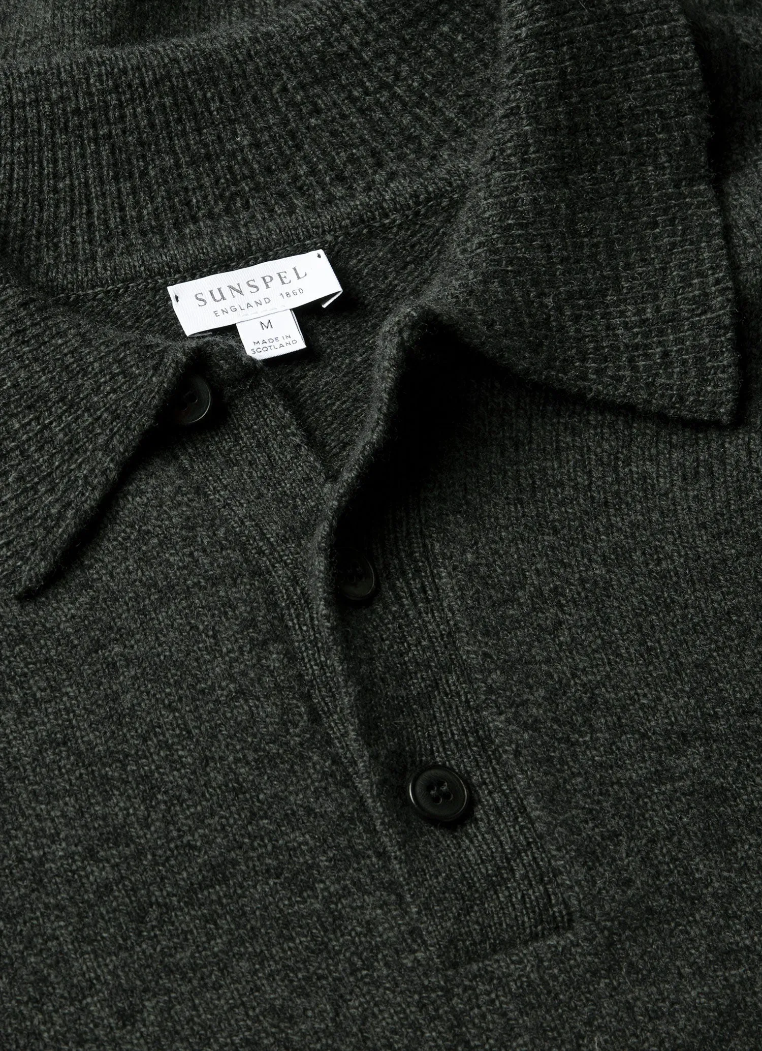 Men's Lambswool Knitted Polo Shirt in Dark Green Twist sold by Sunspel product image thumbnail 4