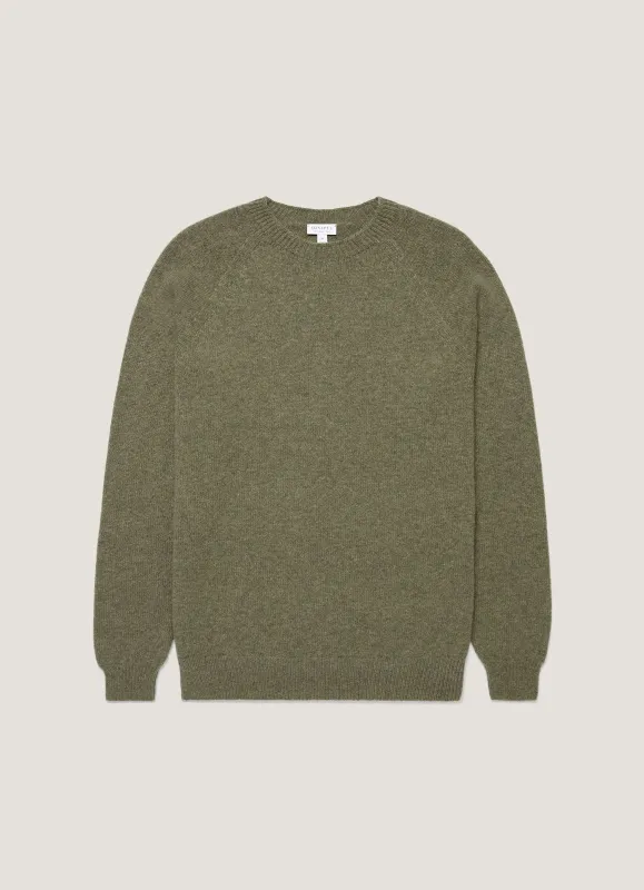 Men's Lambswool Crew Neck Jumper in Sea Moss sold by Sunspel