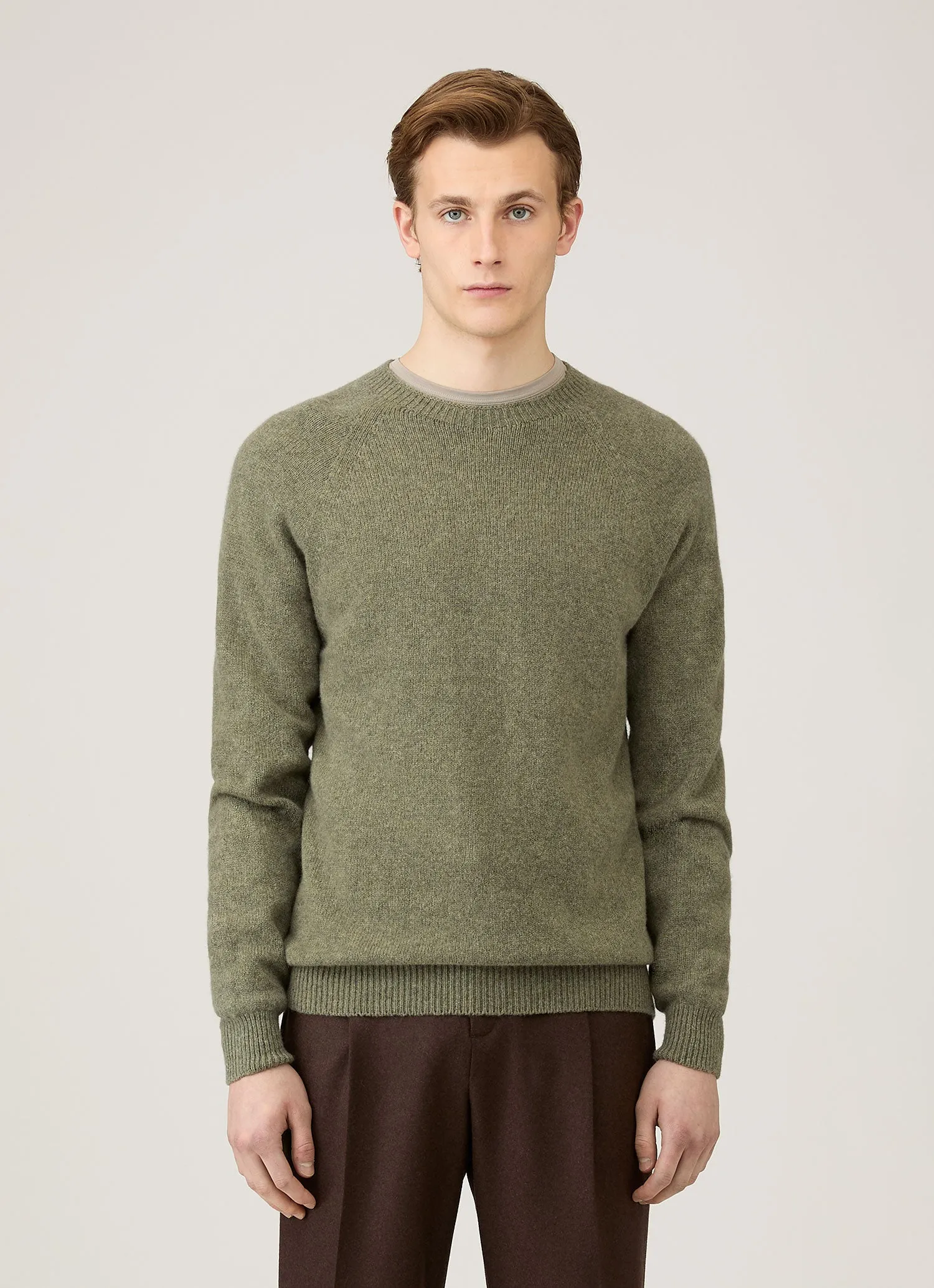 Men's Lambswool Crew Neck Jumper in Sea Moss sold by Sunspel product image thumbnail 2
