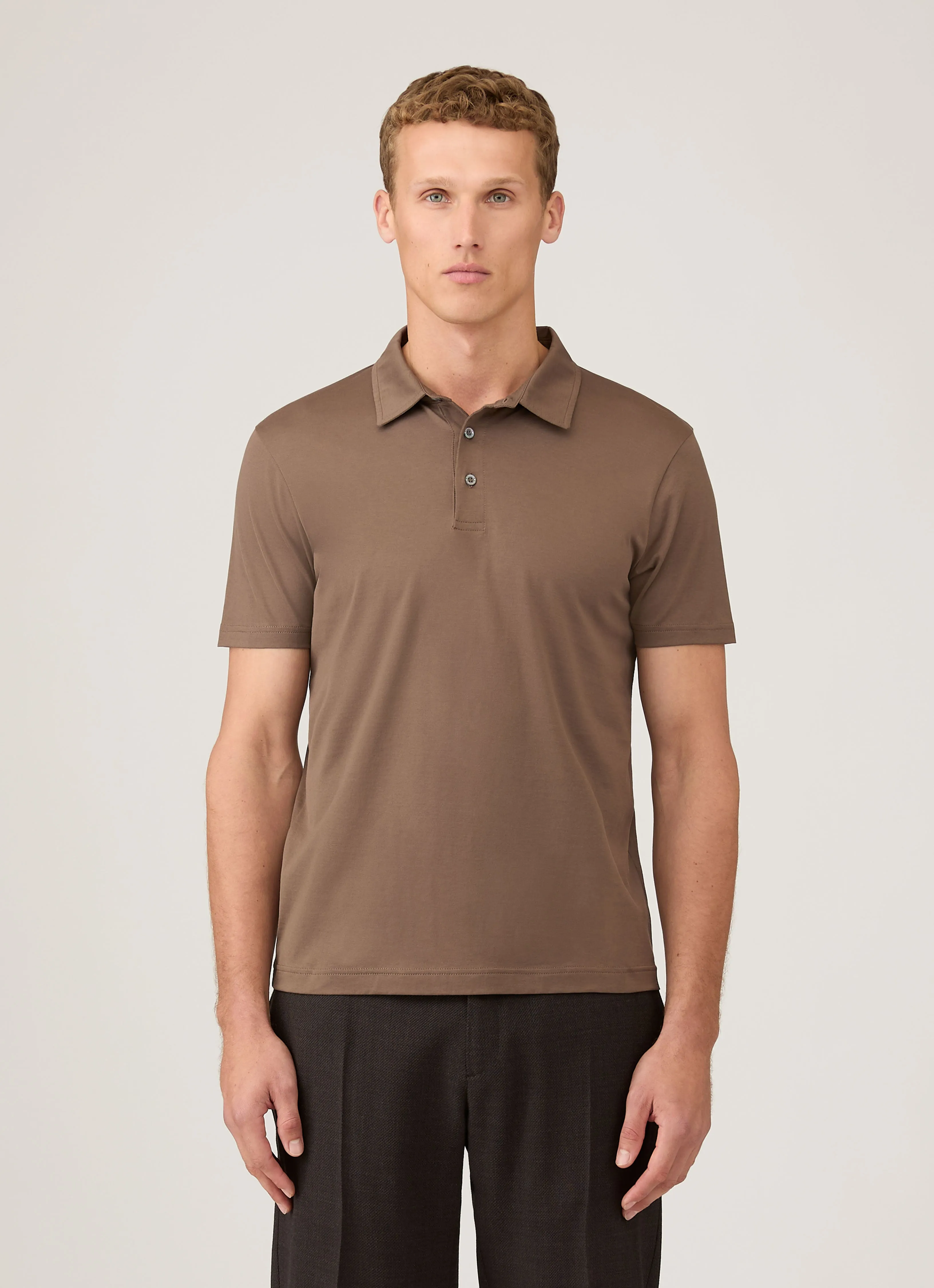 Men's Classic Jersey Polo Shirt in Bark sold by Sunspel product image thumbnail 2