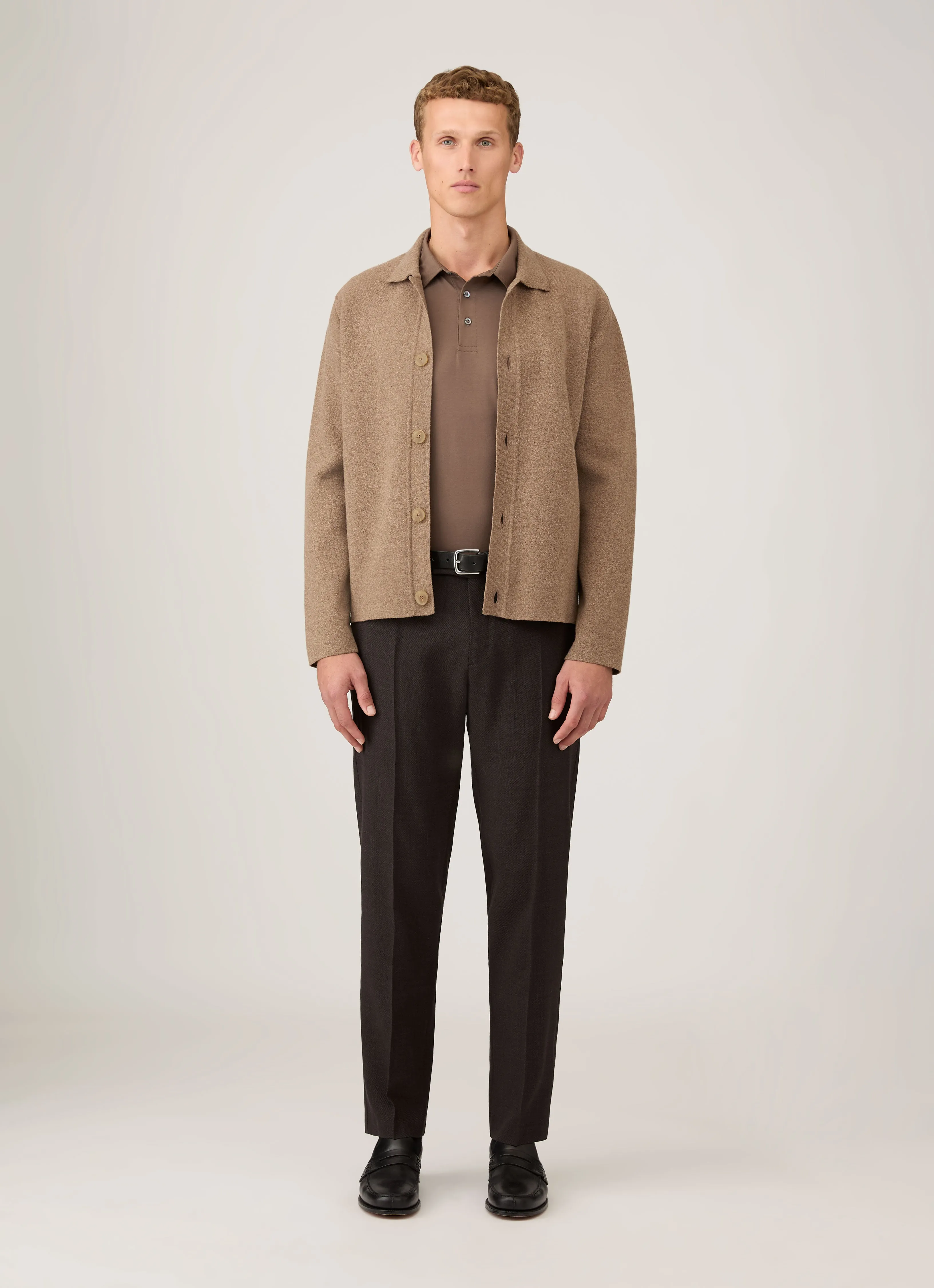 Men's Classic Jersey Polo Shirt in Bark sold by Sunspel product image thumbnail 3