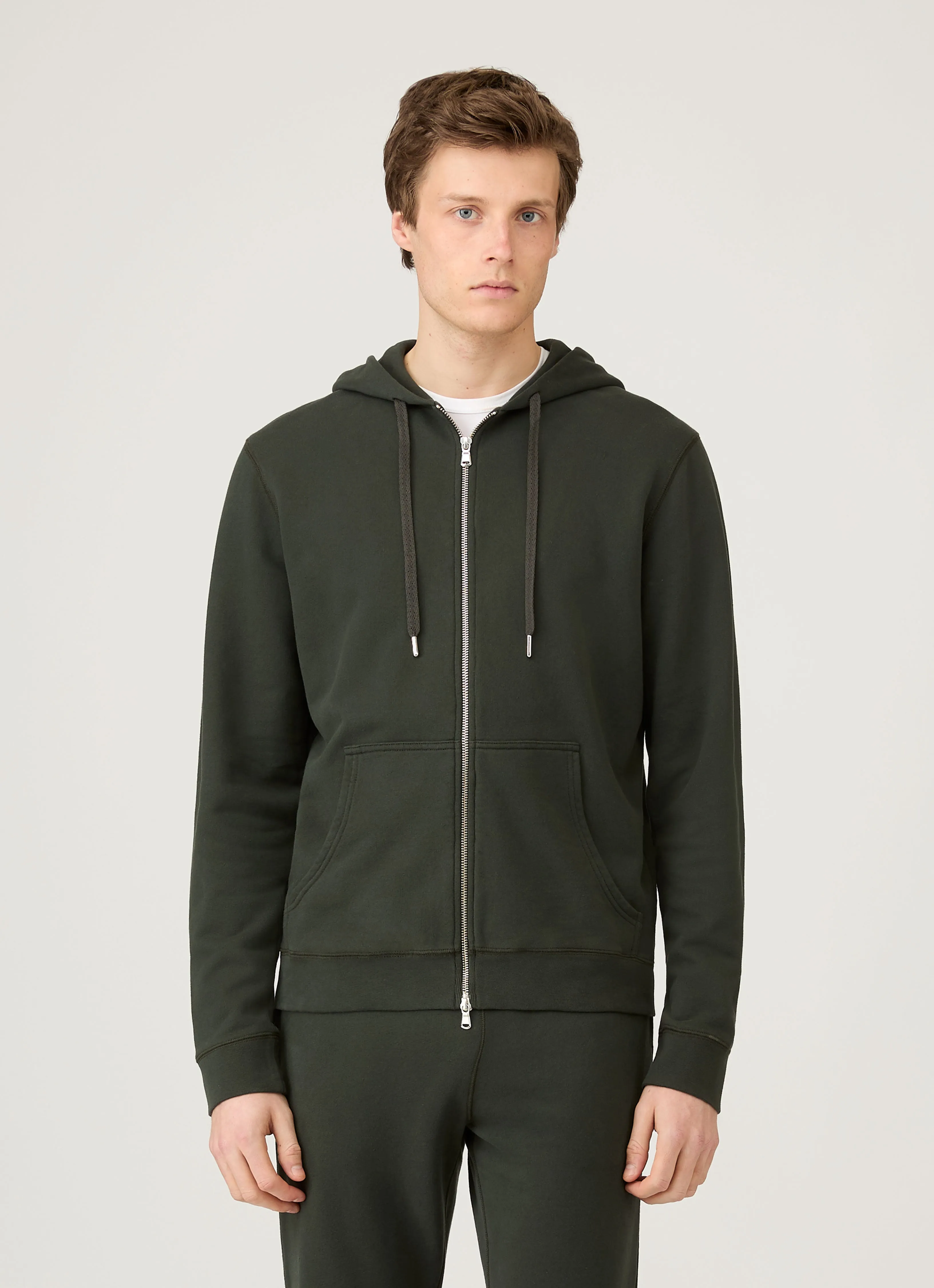 Men's Loopback Zip Hoodie in Dark Green sold by Sunspel product image thumbnail 2