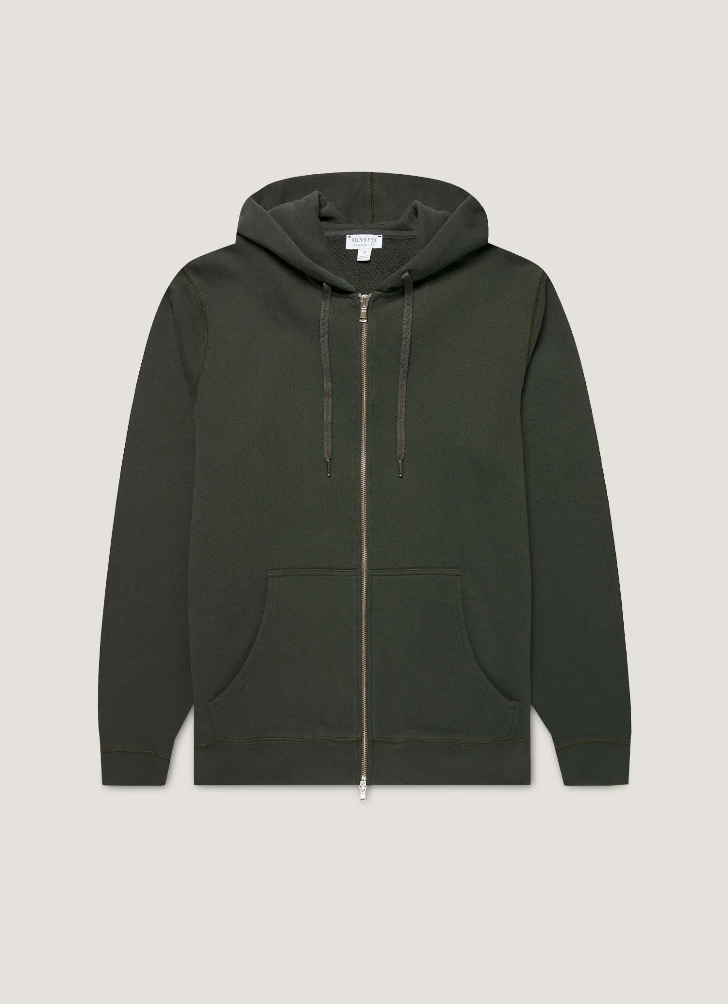 Men's Loopback Zip Hoodie in Dark Green sold by Sunspel
