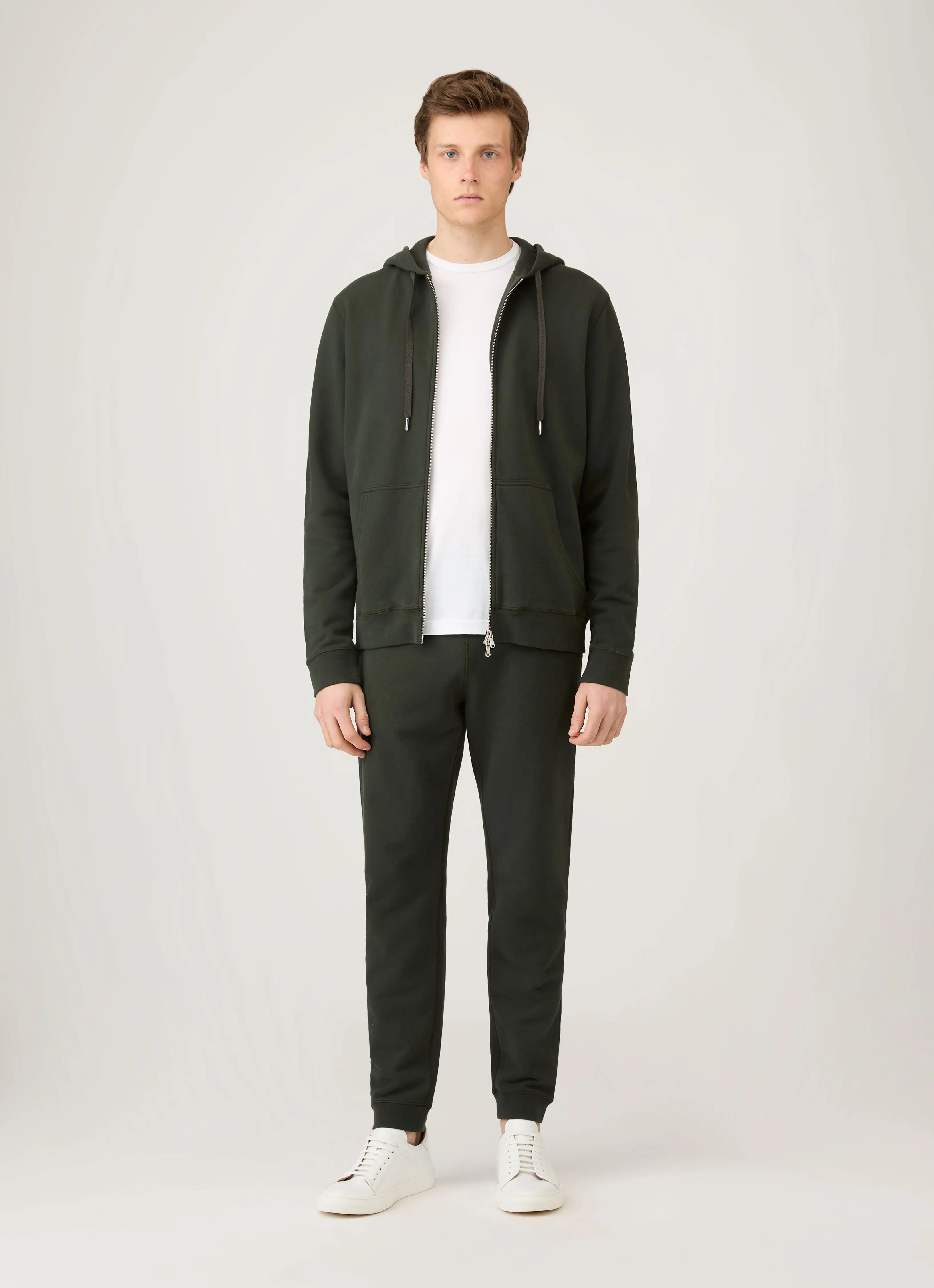 Men's Loopback Zip Hoodie in Dark Green sold by Sunspel product image thumbnail 3
