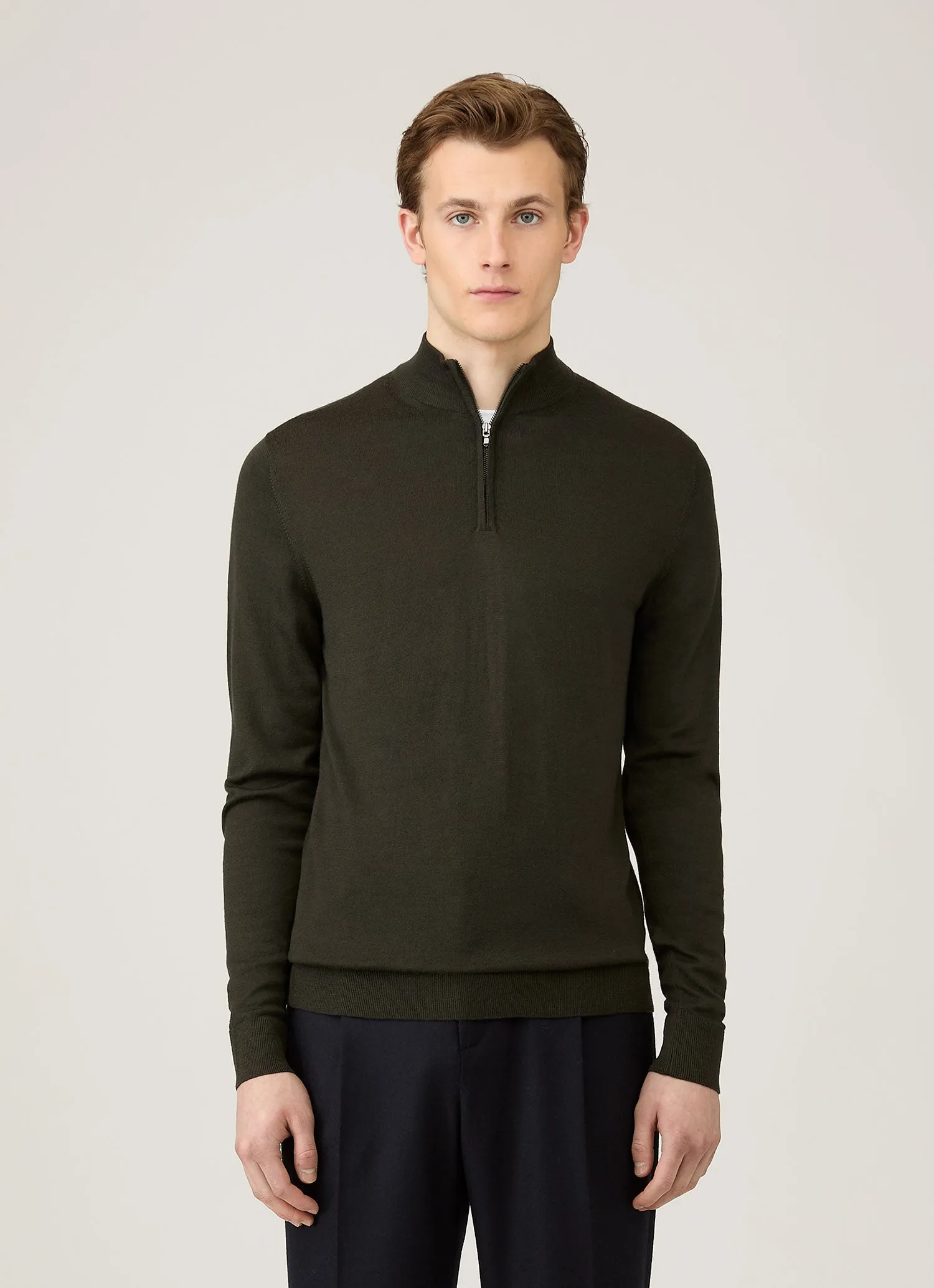 Men's Extra-Fine Merino Zip Neck in Dark Green sold by Sunspel product image thumbnail 2