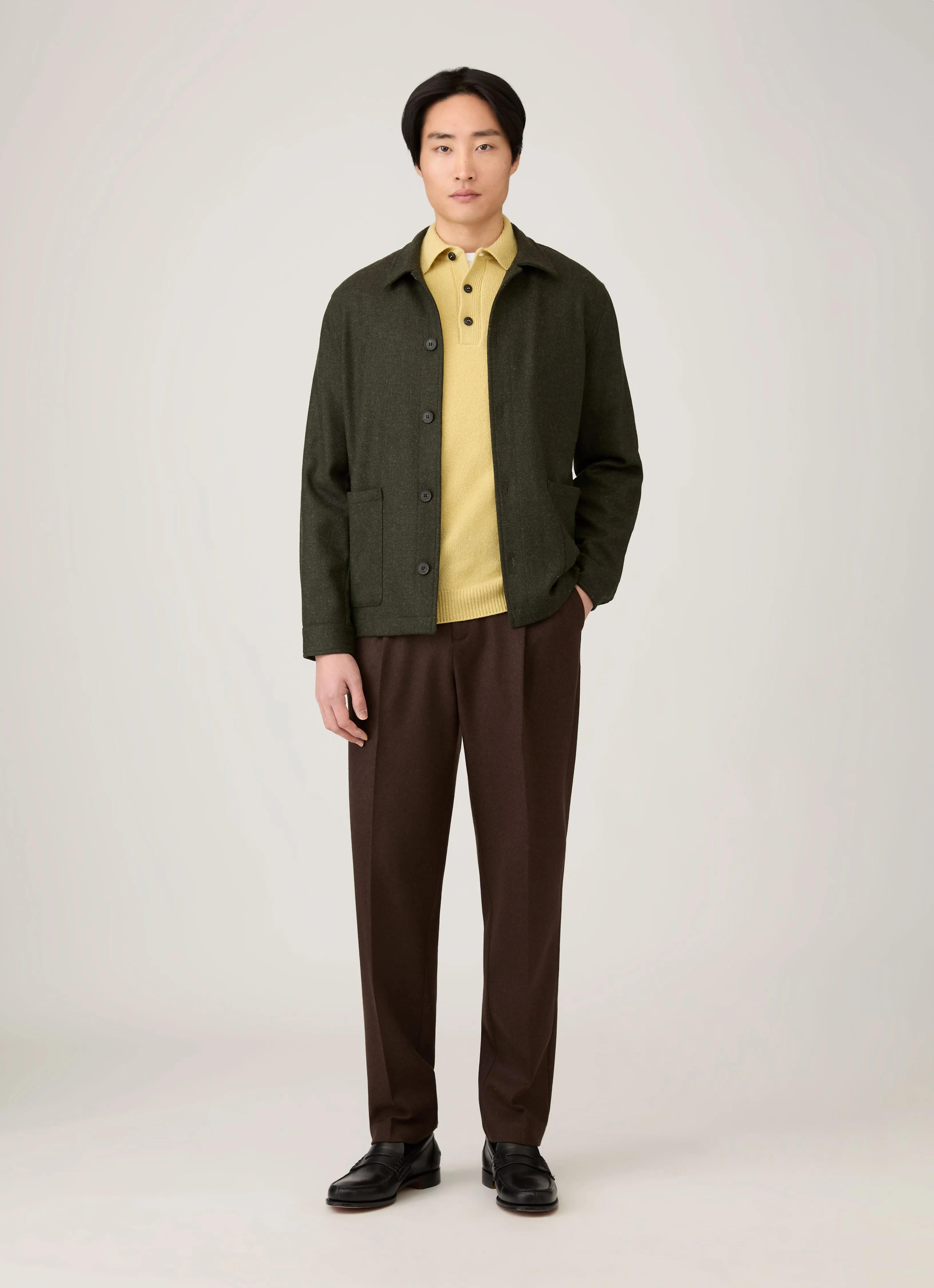 Men's Lambswool Polo Shirt in Dusty Yellow sold by Sunspel product image thumbnail 3