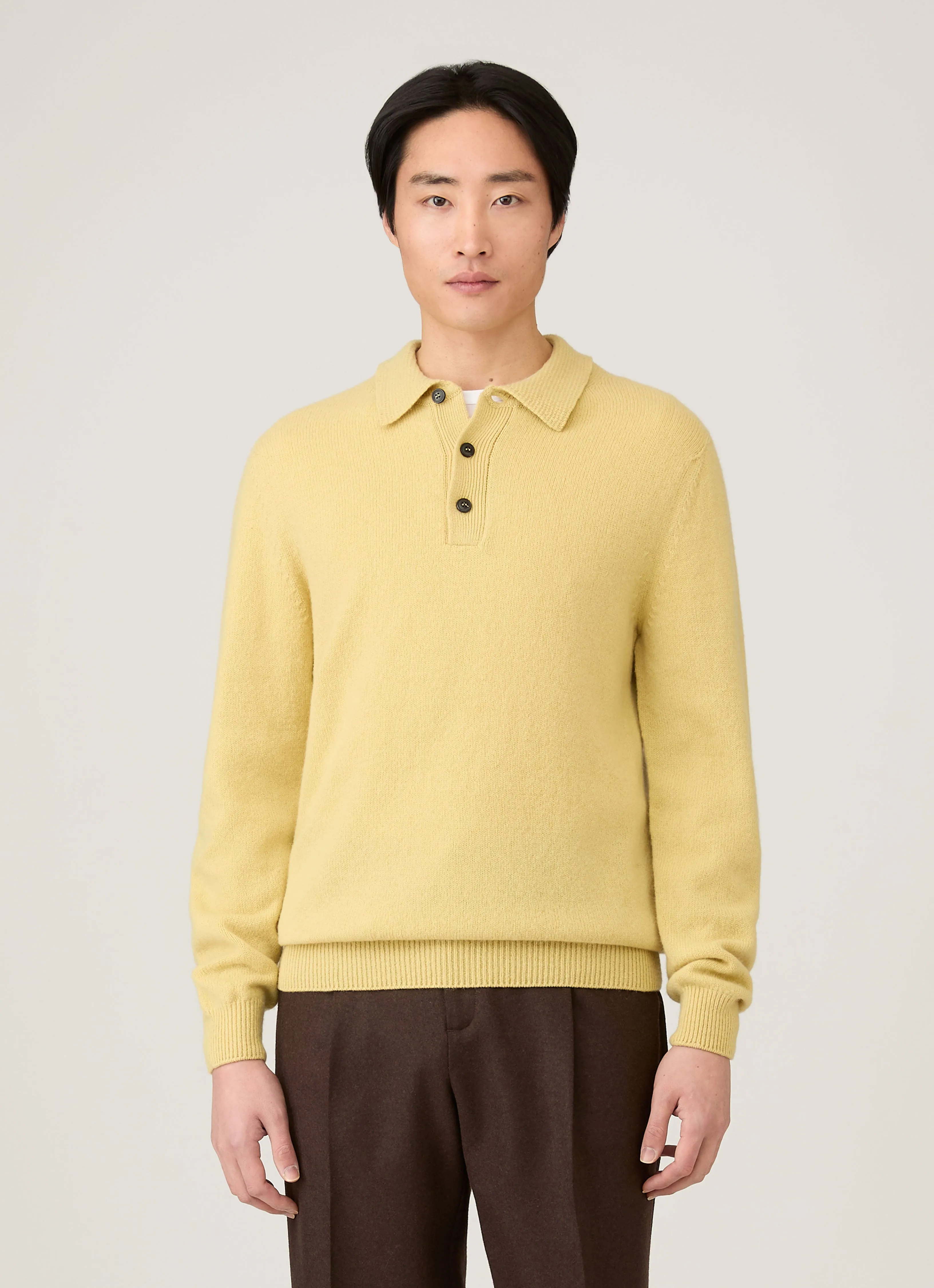 Men's Lambswool Polo Shirt in Dusty Yellow sold by Sunspel product image thumbnail 2