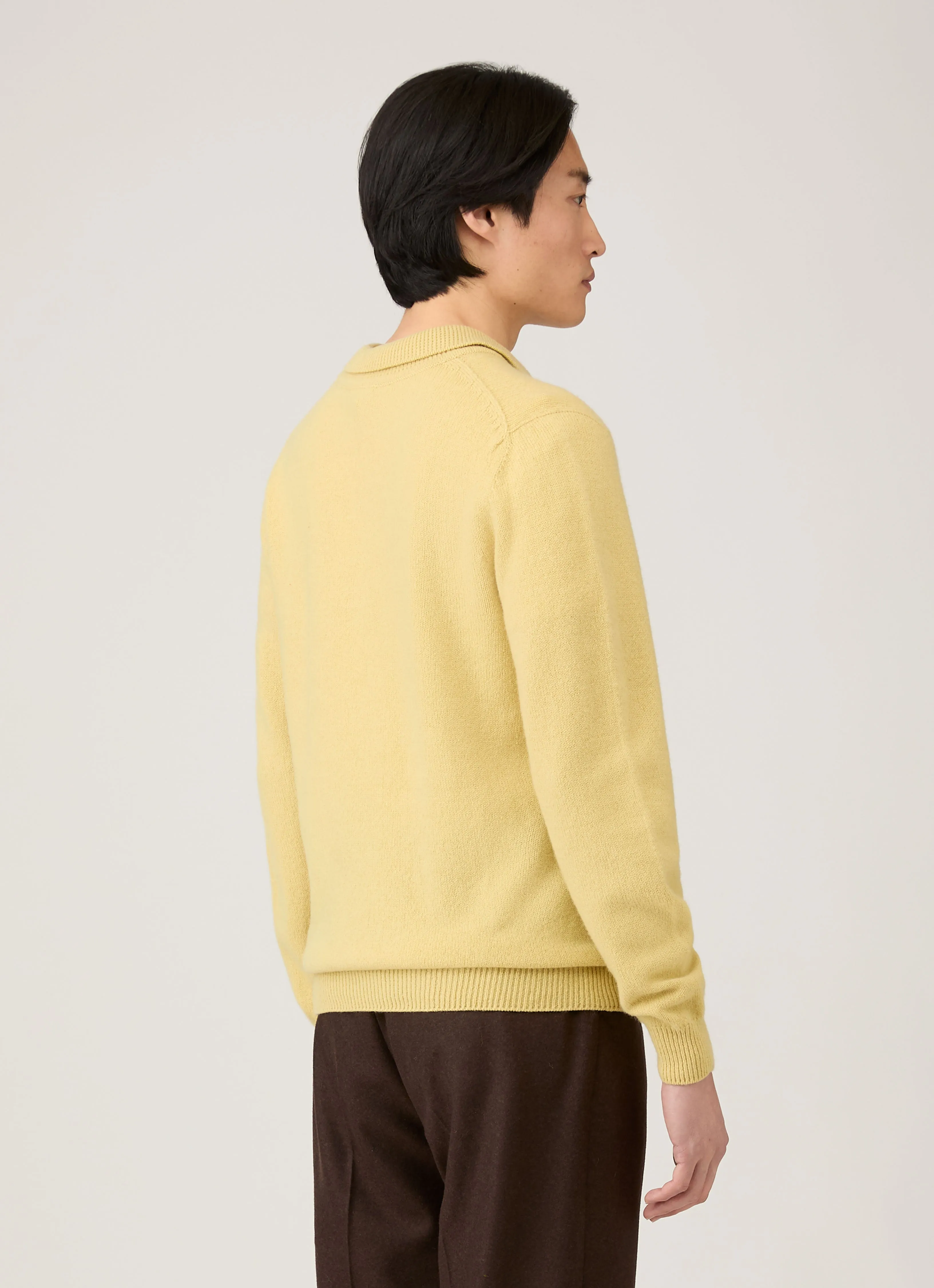 Men's Lambswool Polo Shirt in Dusty Yellow sold by Sunspel product image thumbnail 5