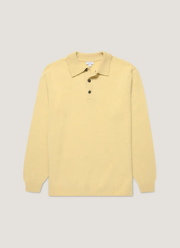 Men's Lambswool Polo Shirt in Dusty Yellow sold by Sunspel
