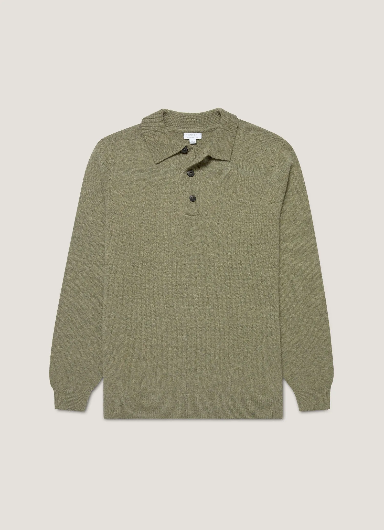 Men's Lambswool Polo Shirt in Sea Moss sold by Sunspel