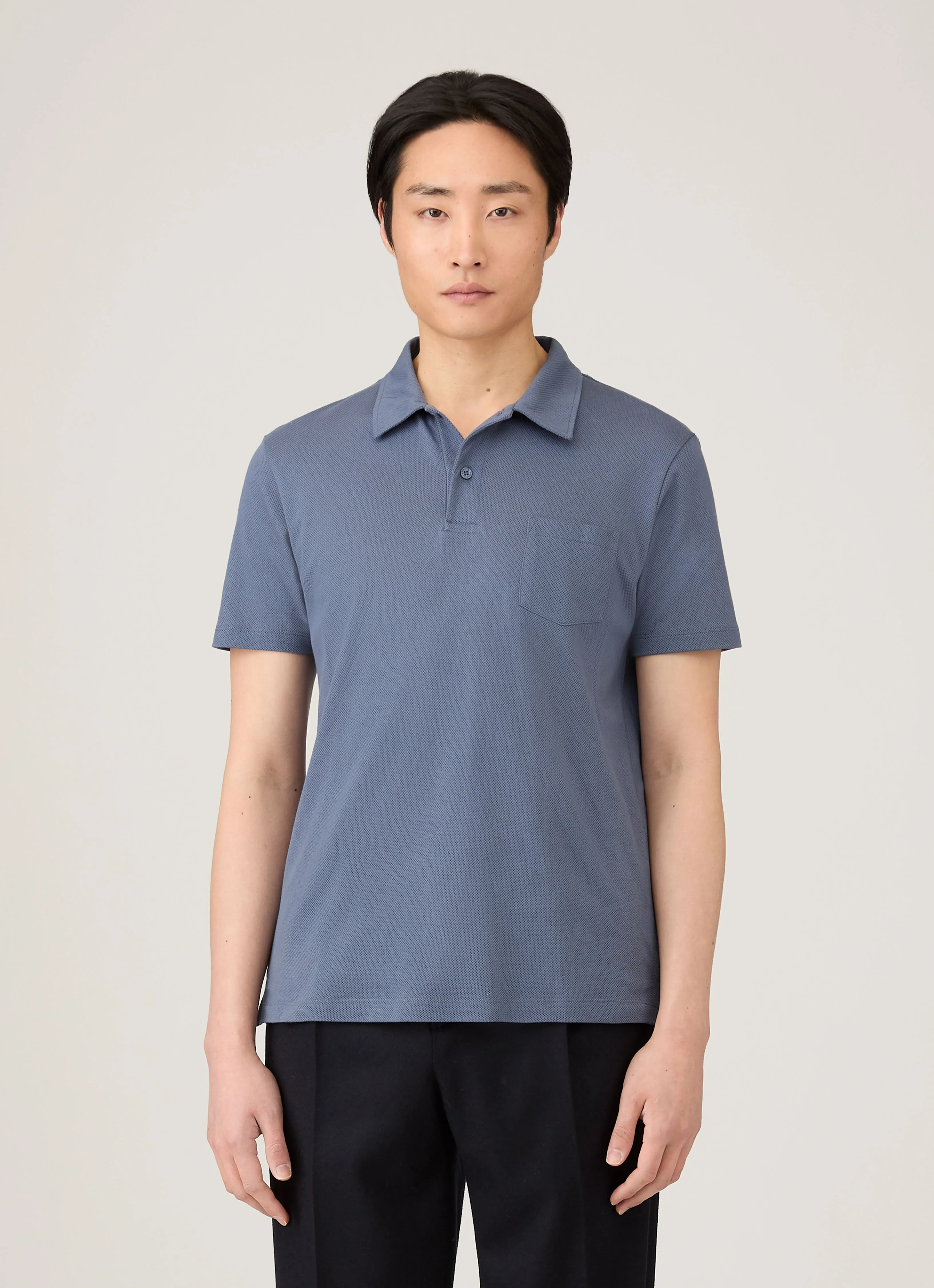 Men's Riviera Polo Shirt in Selvedge Blue sold by Sunspel product image thumbnail 2
