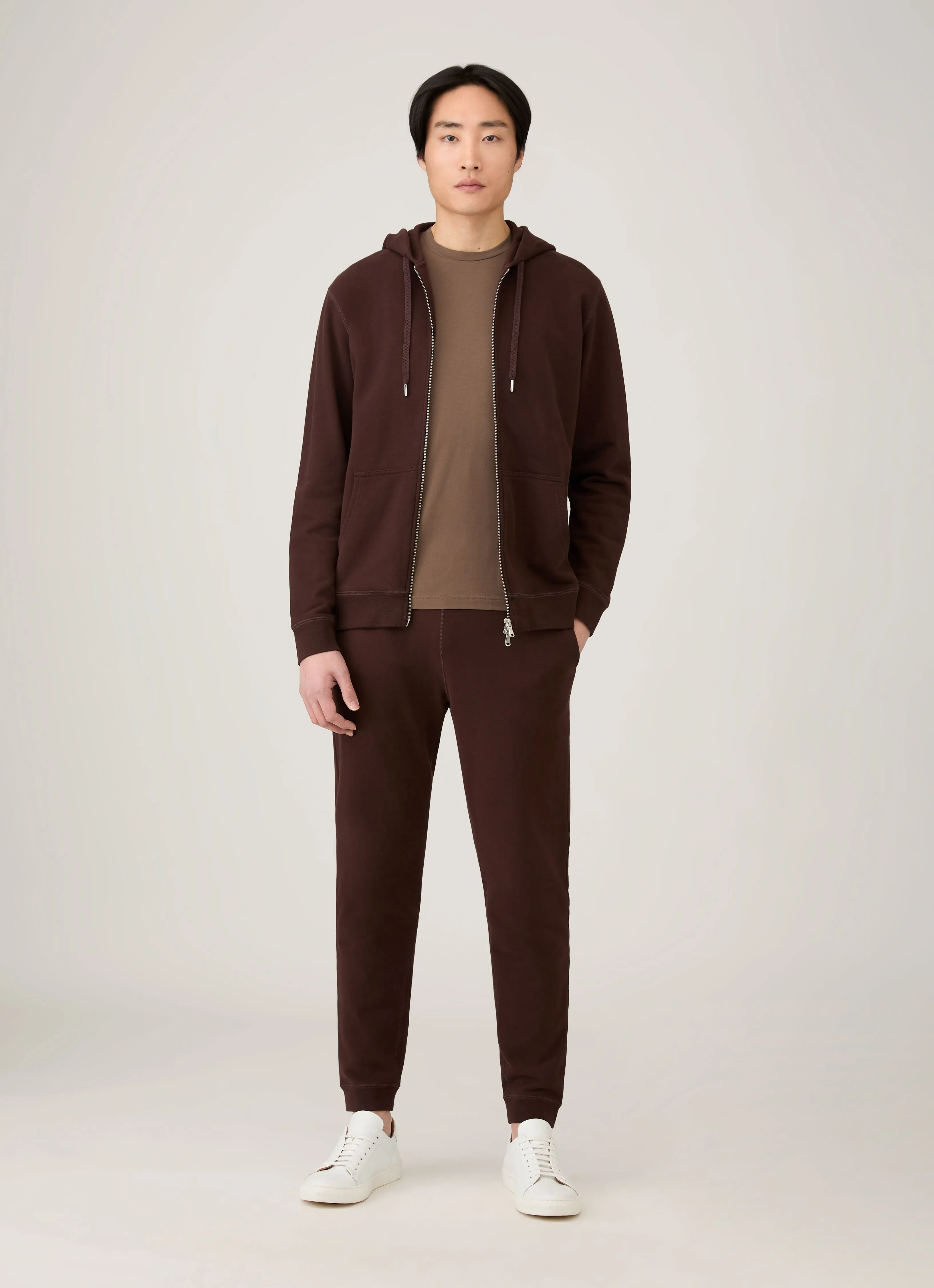 Men's Loopback Zip Hoodie in Truffle sold by Sunspel product image thumbnail 3